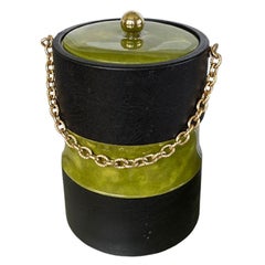 Hollywood Regency Green Bamboo Look Ice Bucket with Lid by Georges Briard