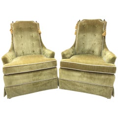 Hollywood Regency Green Crushed Velvet Chairs, a Pair