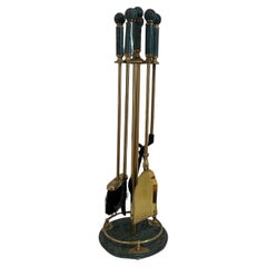 Hollywood Regency Green Marble and Brass Fireplace Tool Set