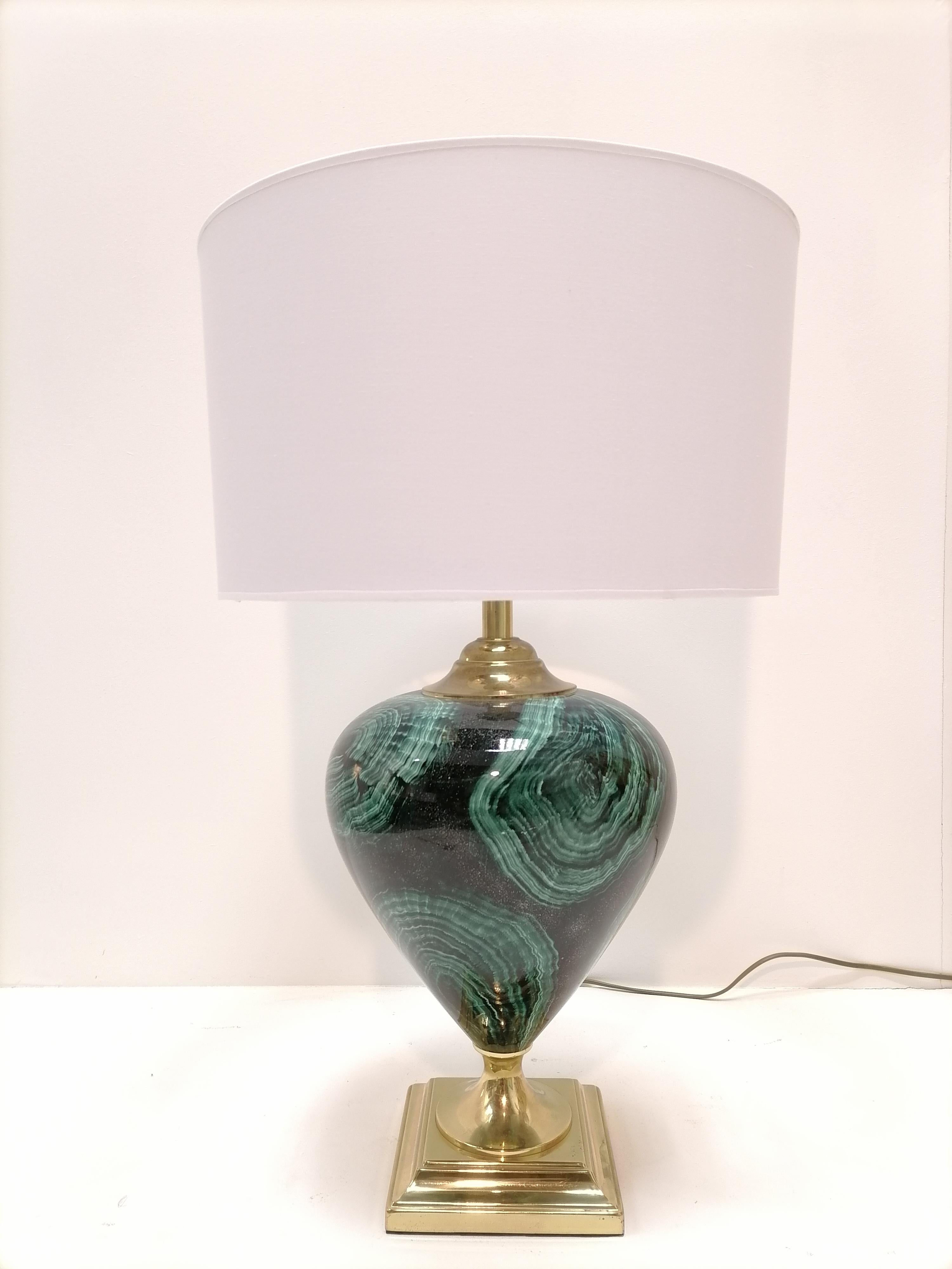 hollywood regency green glass lamp