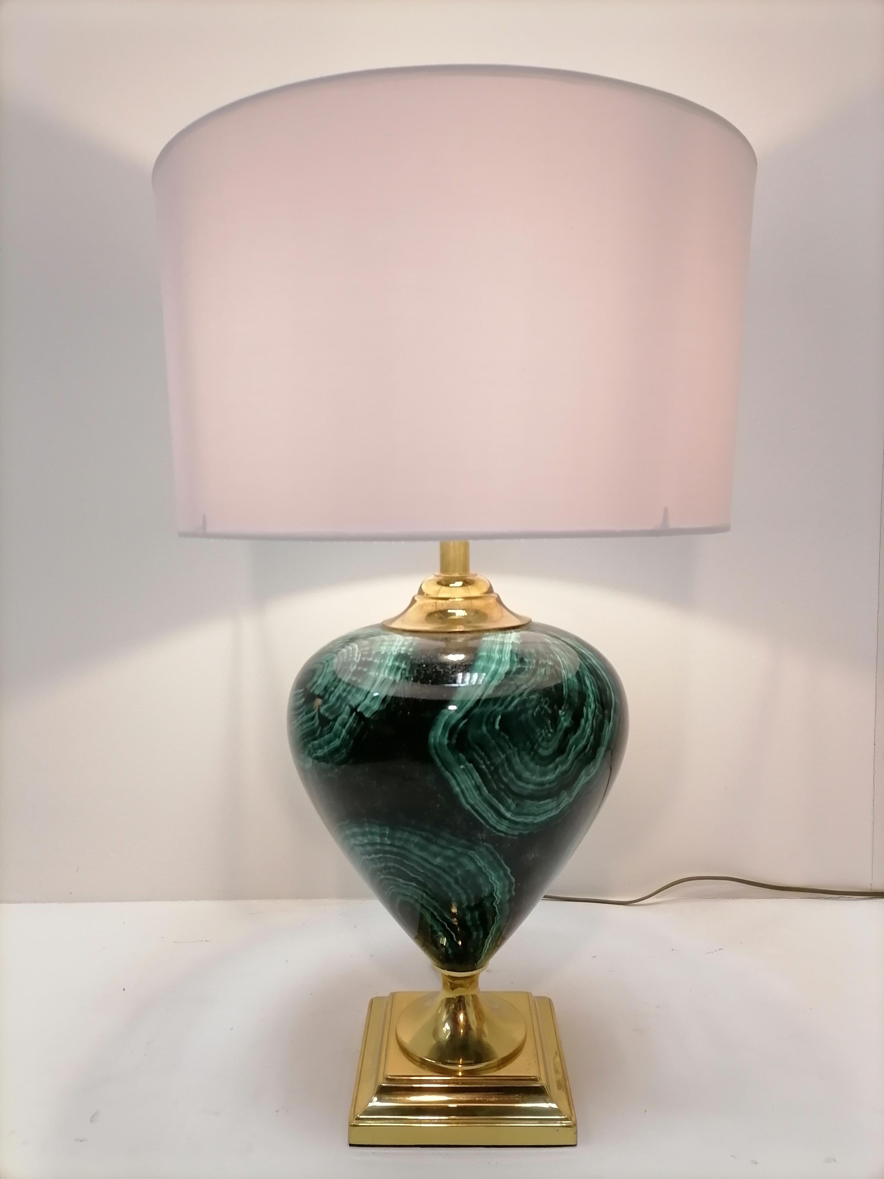 French Hollywood Regency Green Table Lamp Malachite, 1980 For Sale