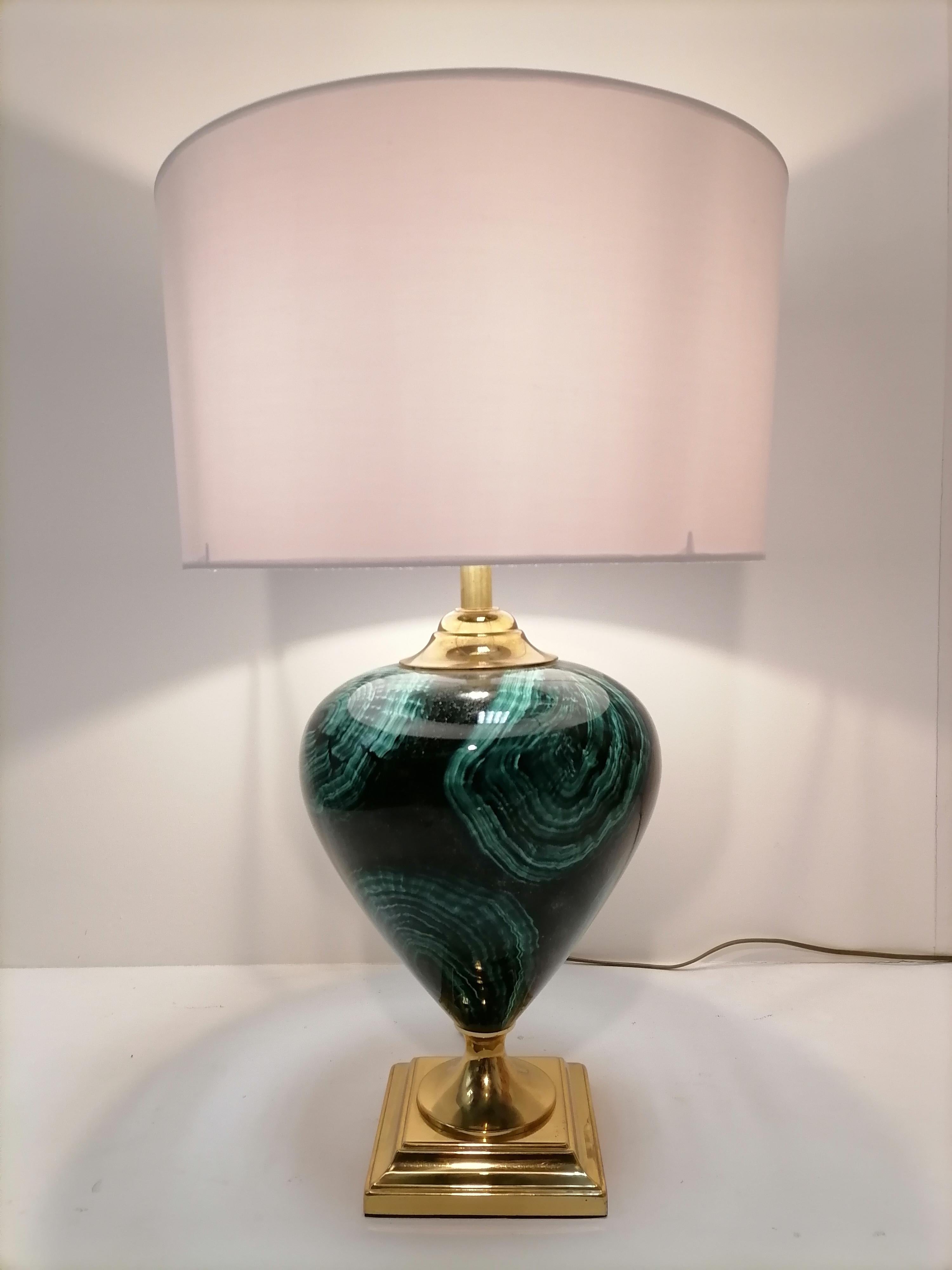 Hollywood Regency Green Table Lamp Malachite, 1980 In Good Condition For Sale In Toulouse, Midi-Pyrénées