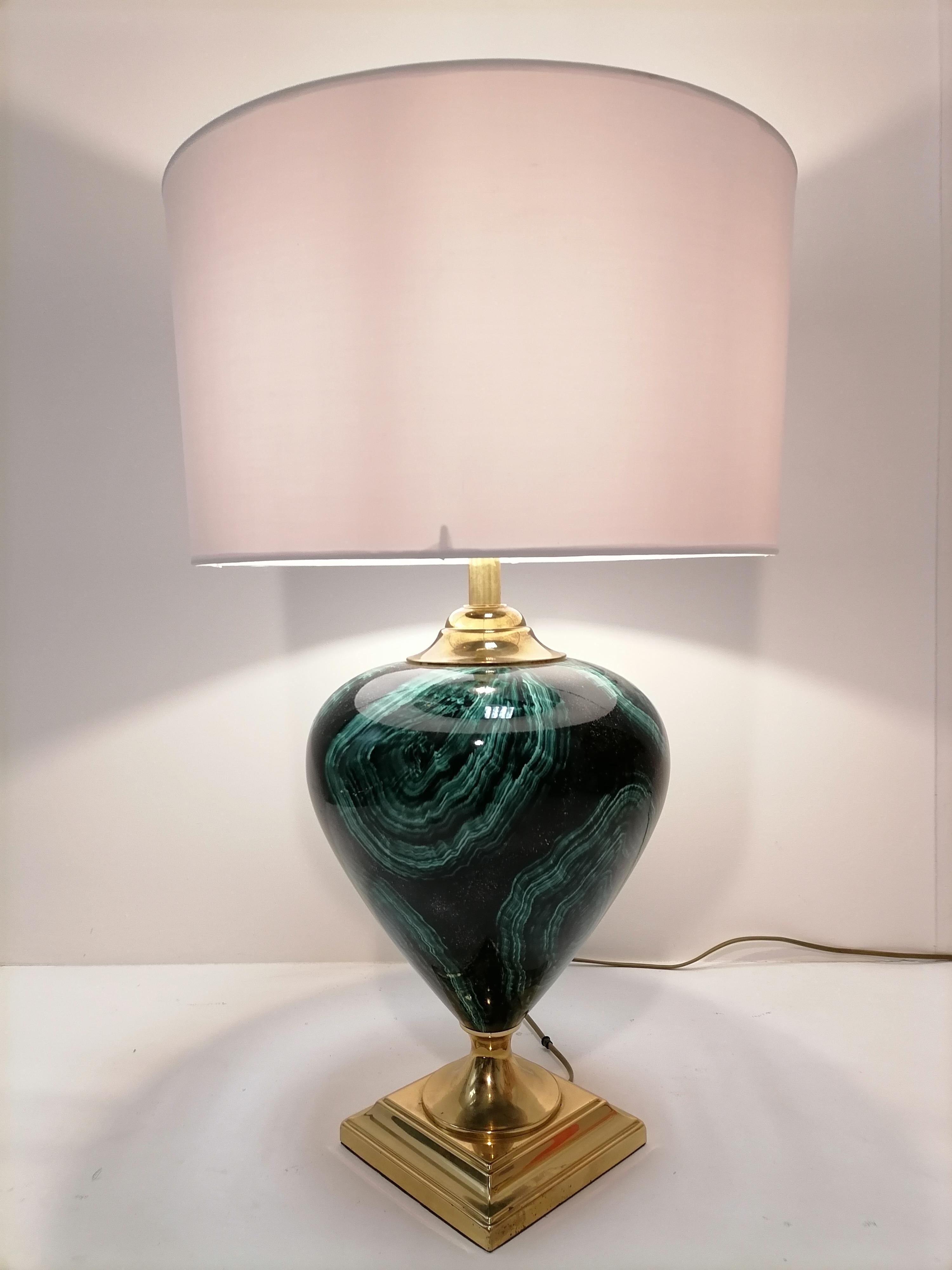 Late 20th Century Hollywood Regency Green Table Lamp Malachite, 1980 For Sale