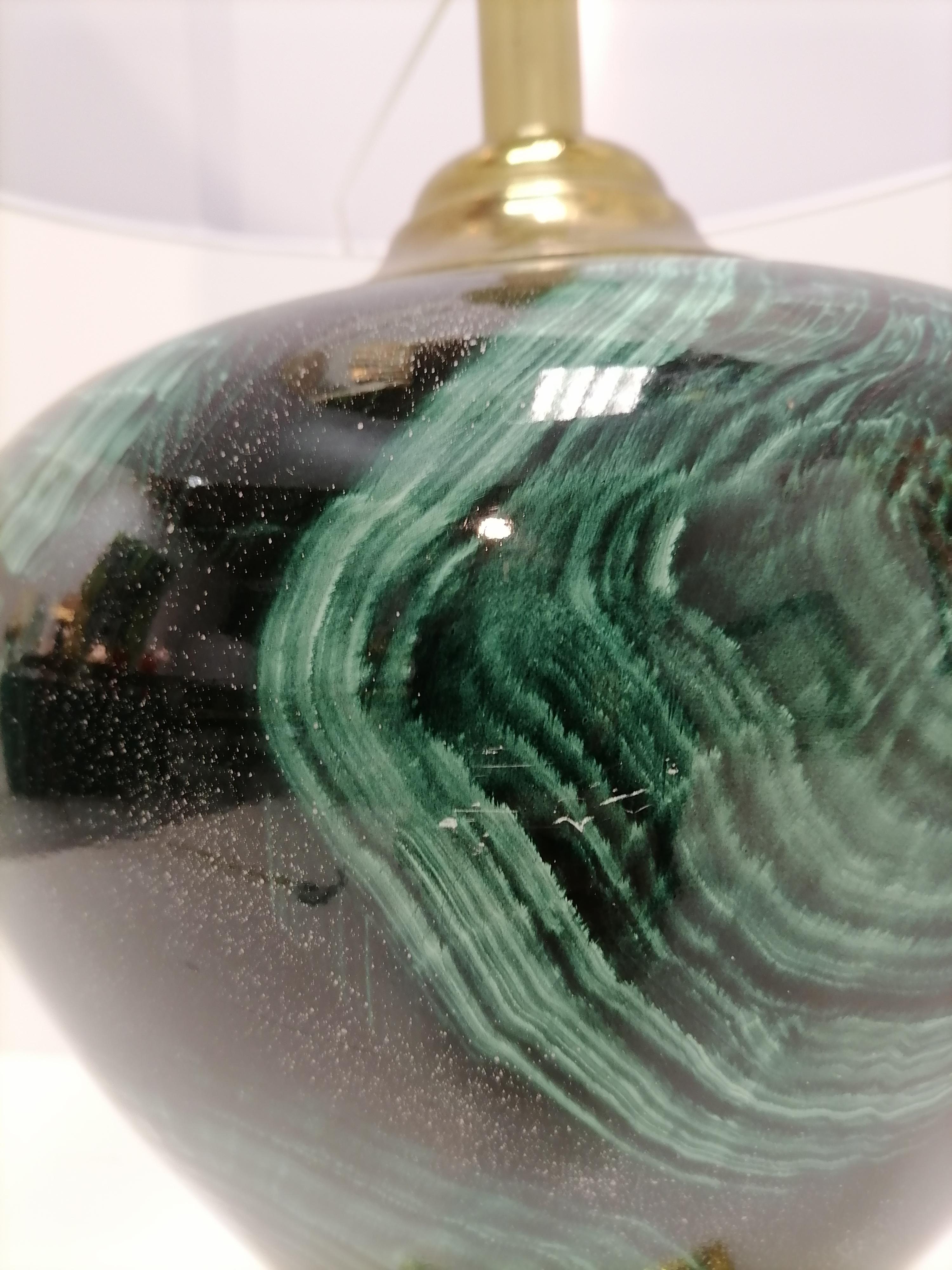 Metal Hollywood Regency Green Table Lamp Malachite, 1980 For Sale