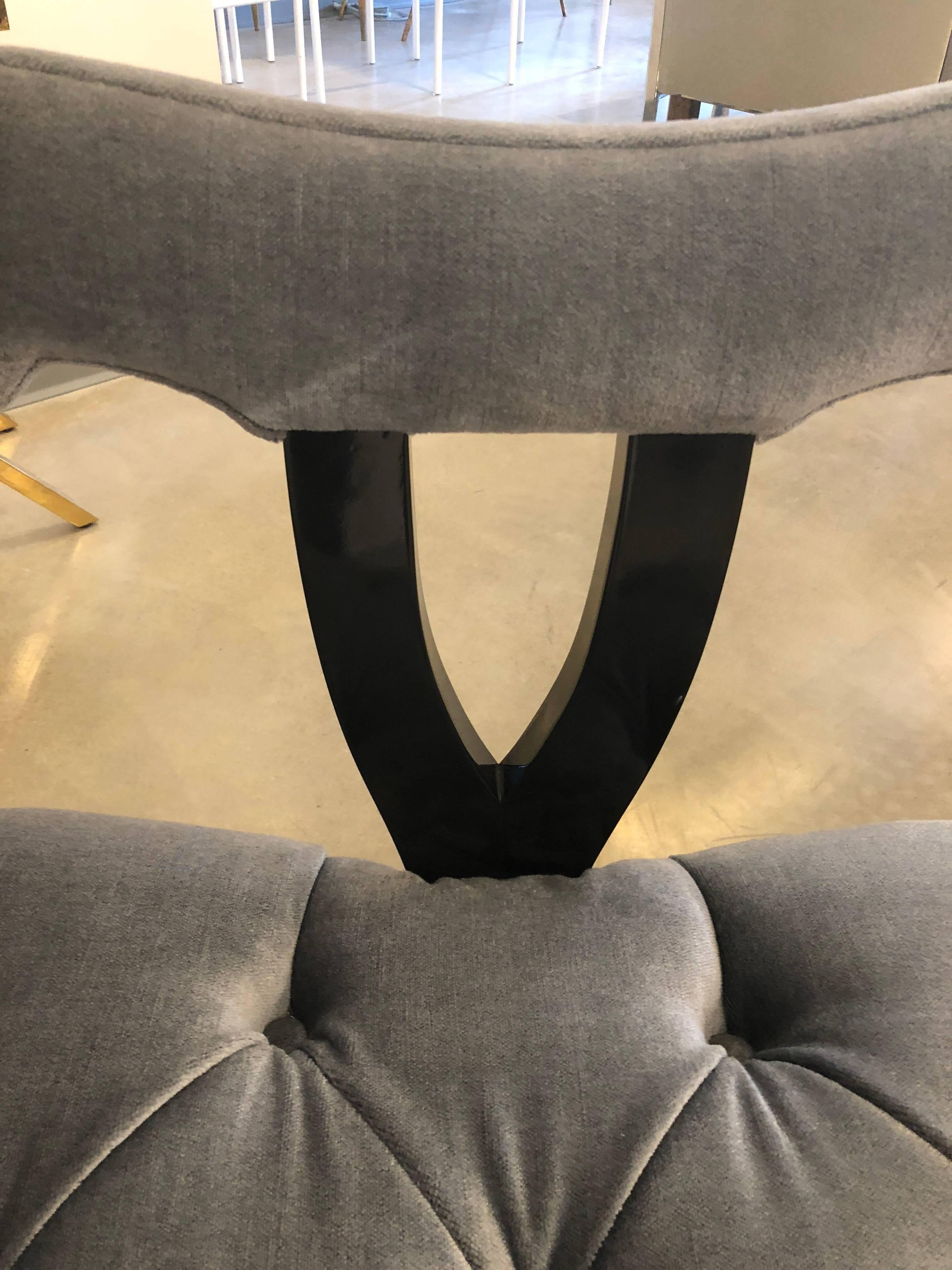 Hollywood Regency Grosfeld House Tufted Gray Mohair Ebonized Wood Slipper Chair For Sale 10