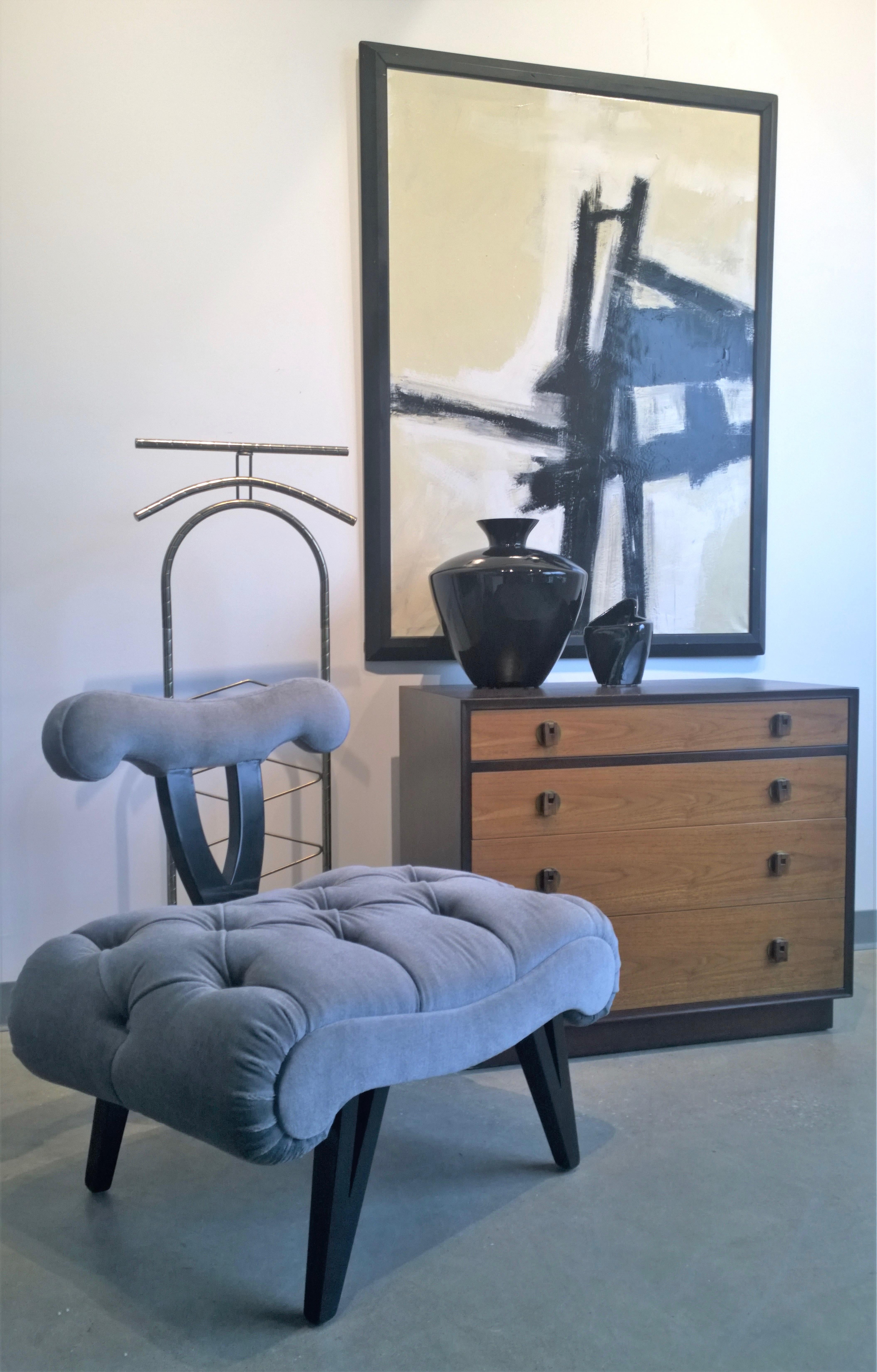 Hollywood Regency Grosfeld House Tufted Gray Mohair Ebonized Wood Slipper Chair For Sale 14
