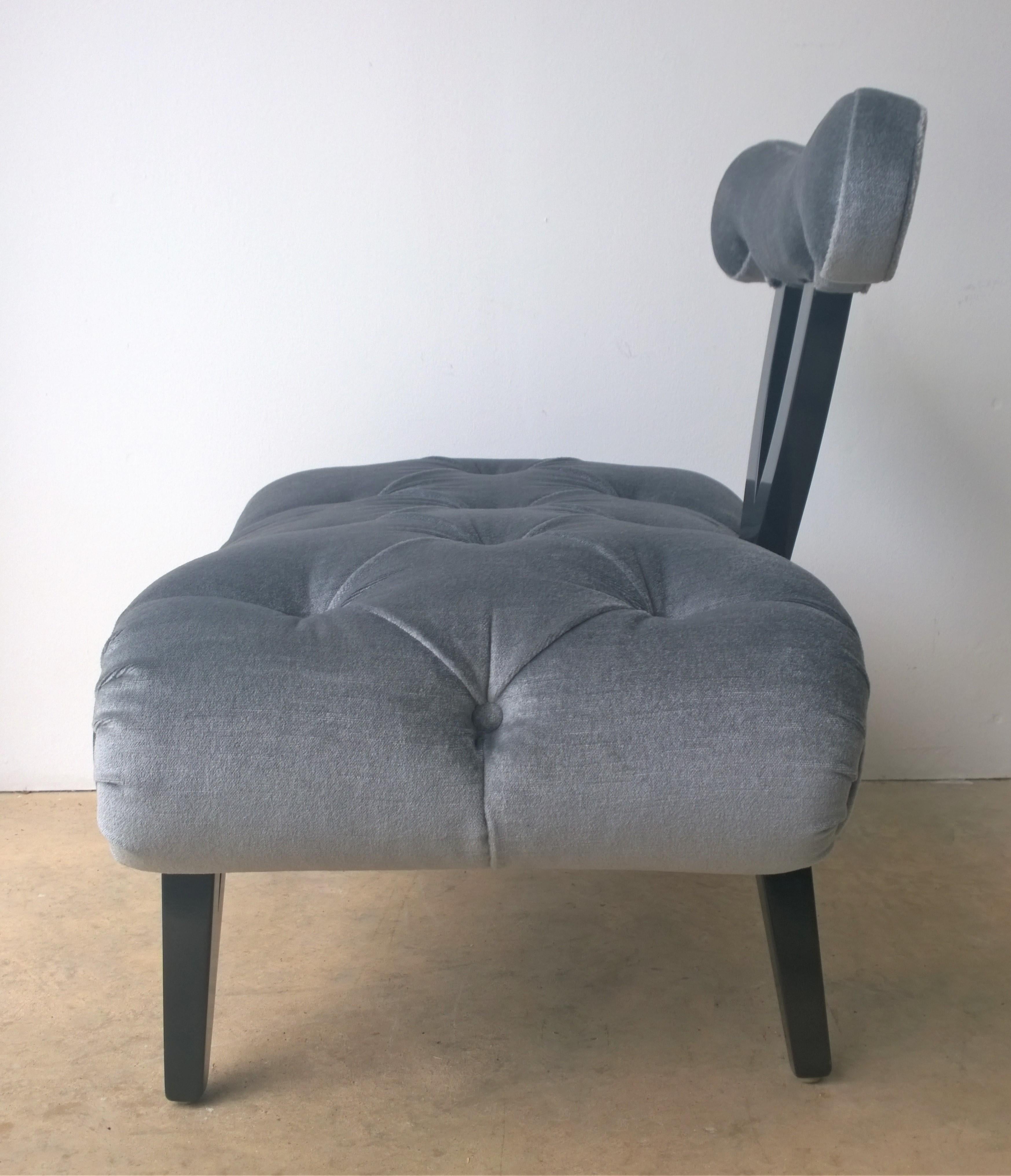 20th Century Hollywood Regency Grosfeld House Tufted Gray Mohair Ebonized Wood Slipper Chair For Sale