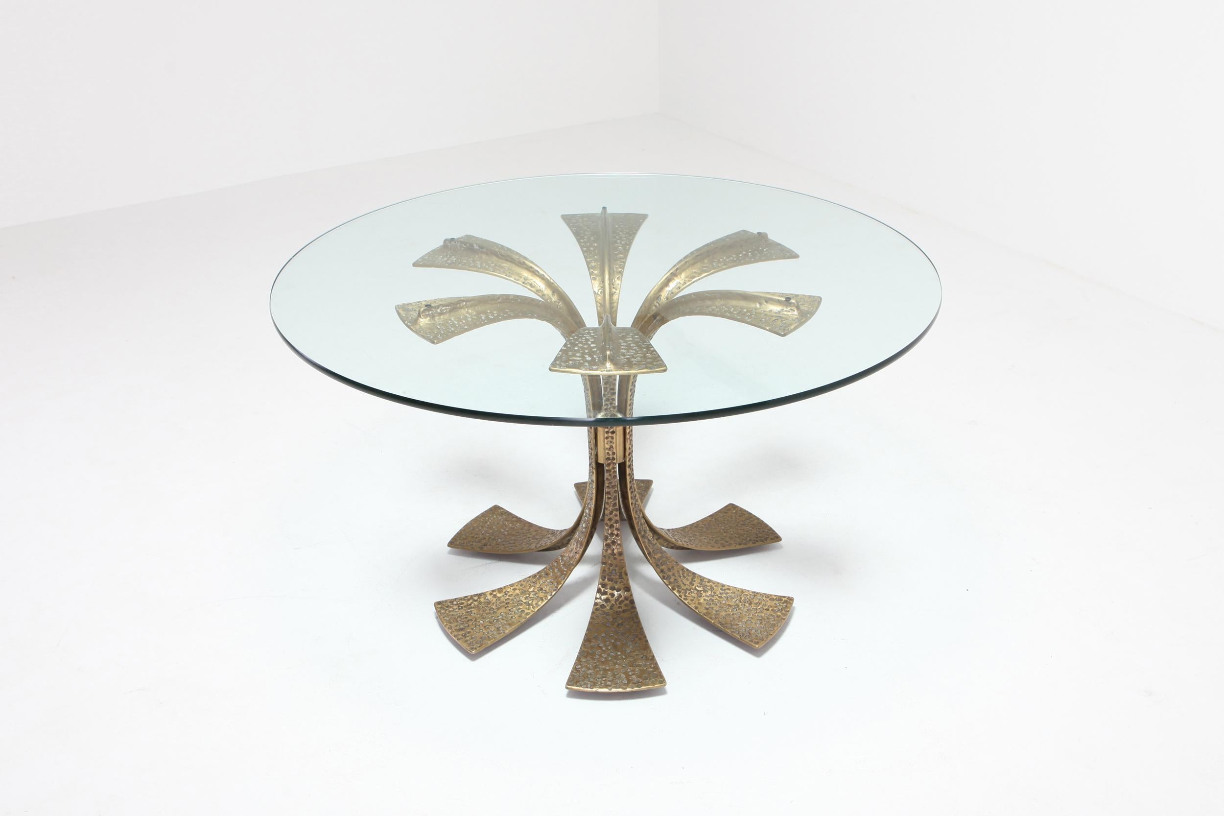 European Hollywood Regency Hammered Brass Dining Table by Luciano Frigerio