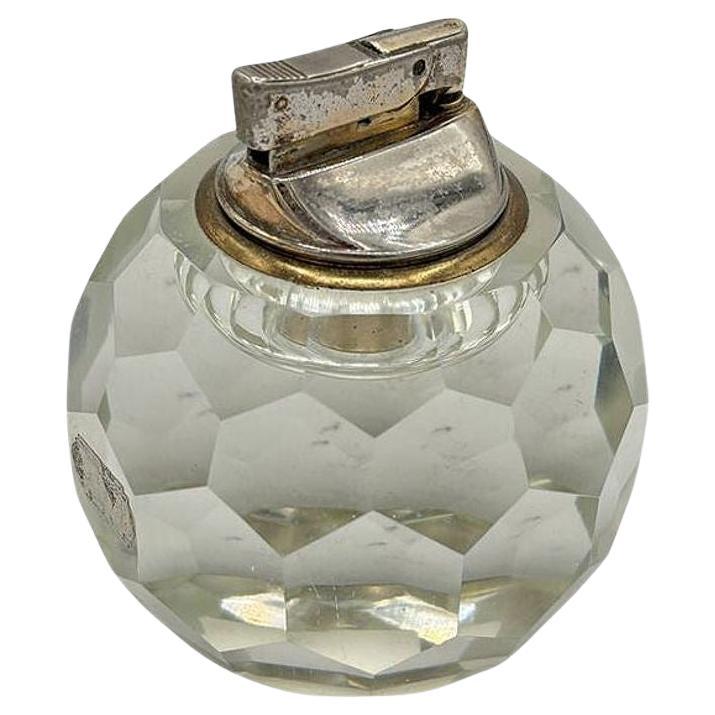 Hollywood Regency Hand Cut Multi Faceted Crystal Table Lighter