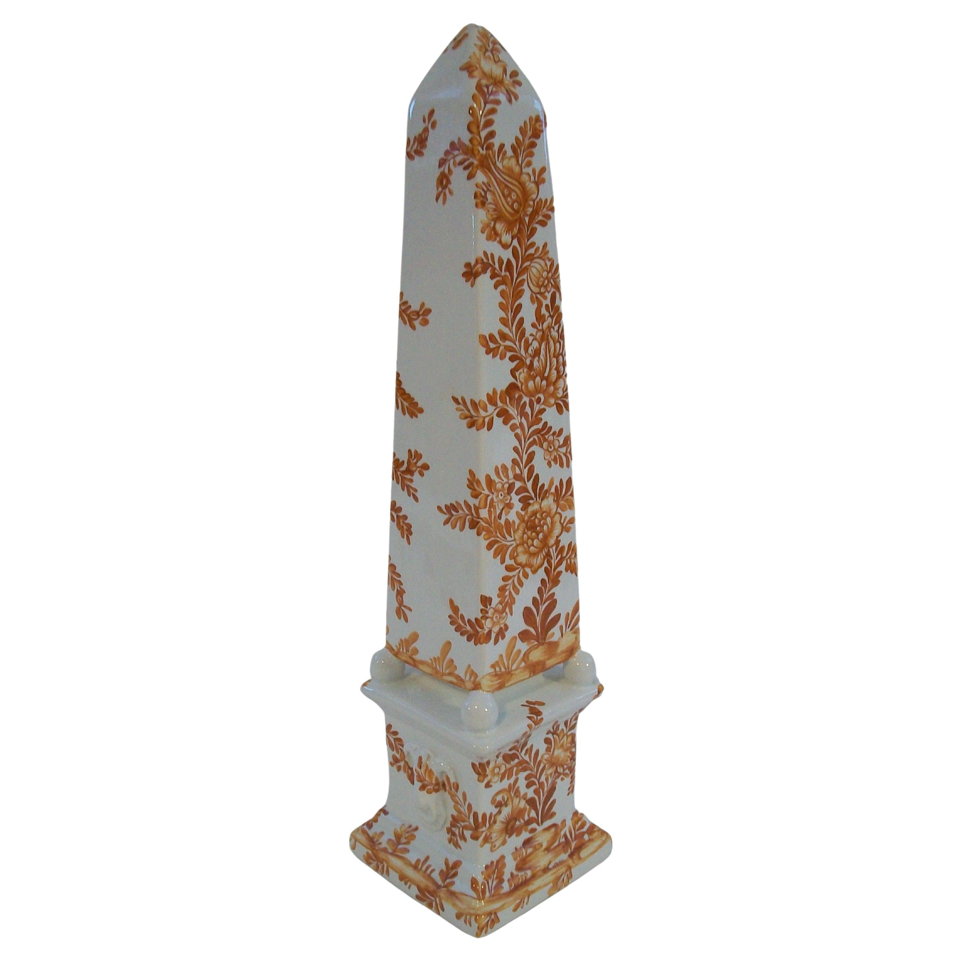 Hollywood Regency Hand Painted Majolica Obelisk - Italy - Circa 1970's