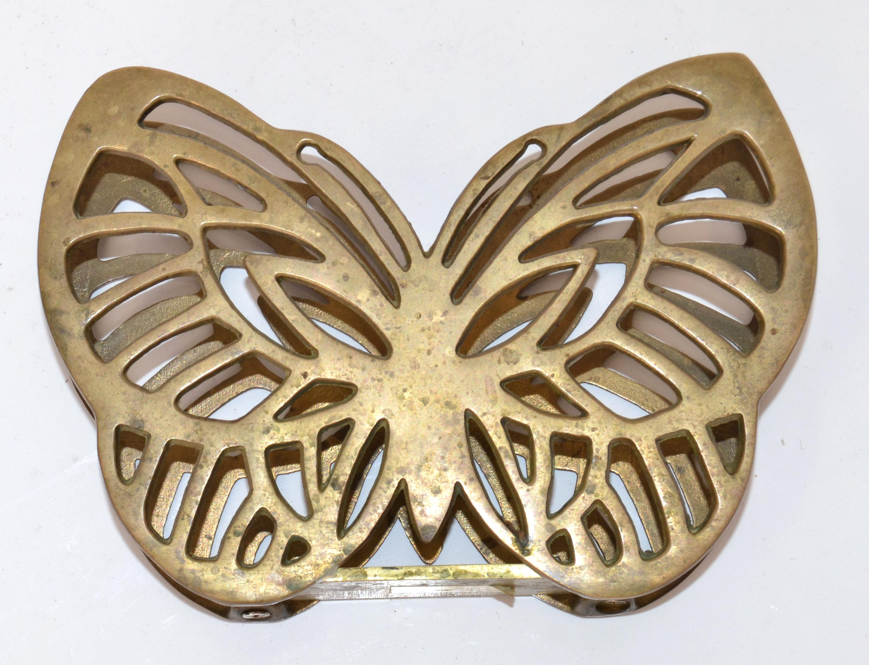 Hand-Crafted Hollywood Regency Handcrafted Brass Butterfly Napkin Holder Table /  Serveware  For Sale