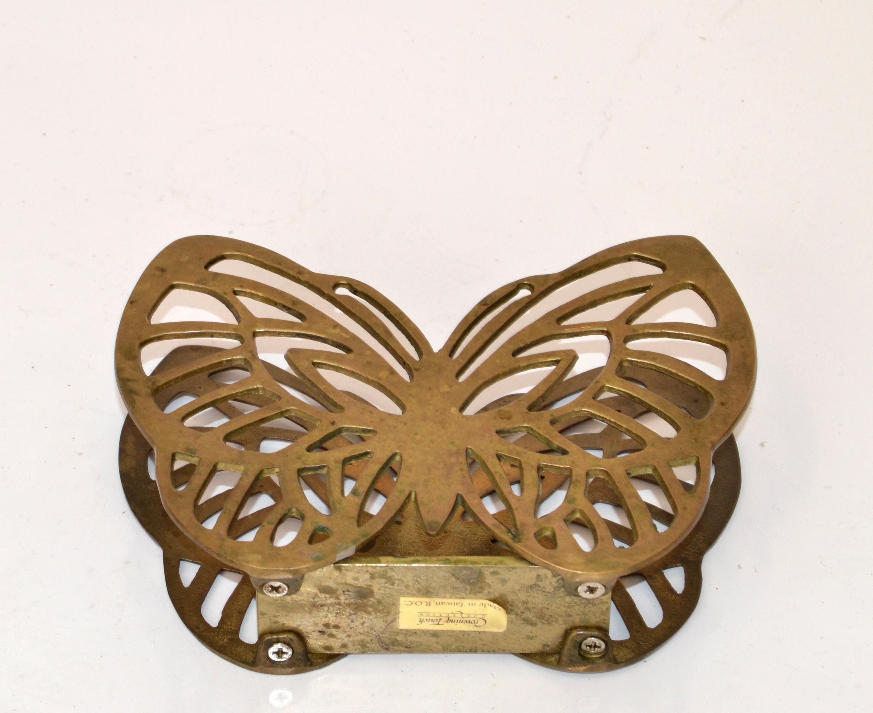 Hollywood Regency Handcrafted Brass Butterfly Napkin Holder Table /  Serveware  For Sale 2