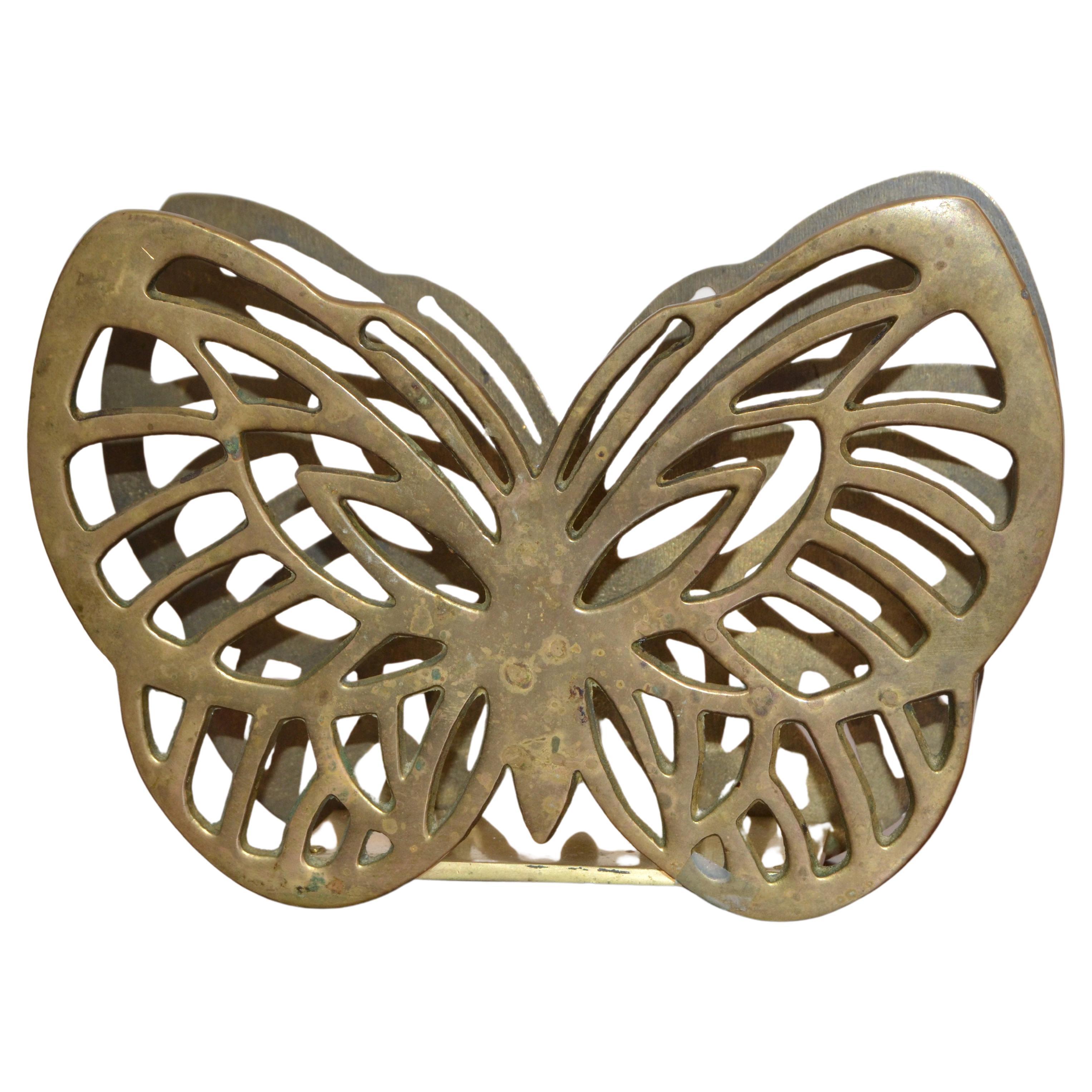 Hollywood Regency Handcrafted Brass Butterfly Napkin Holder Table /  Serveware  For Sale