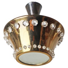 Hollywood Regency Hanging Lamp made of Brass and Lead Crystal, Austria 1950s
