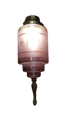 Hollywood Regency Hanging Pendant Light with Purple Etched Glass