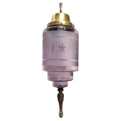 Hollywood Regency Hanging Pendant Light with Purple Etched Glass