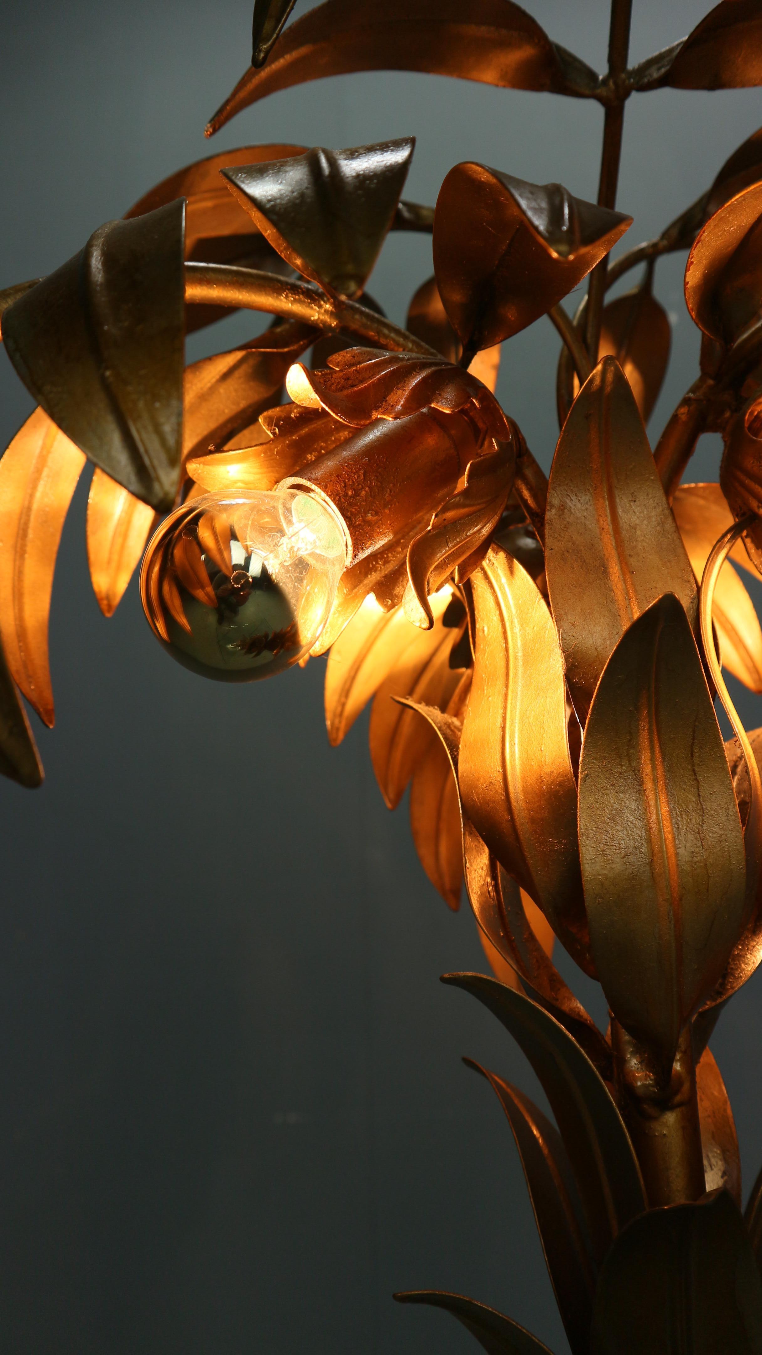 Hollywood regency HANS KOGL Lámpara de mesa palmera metal dorado 1970 en venta 8