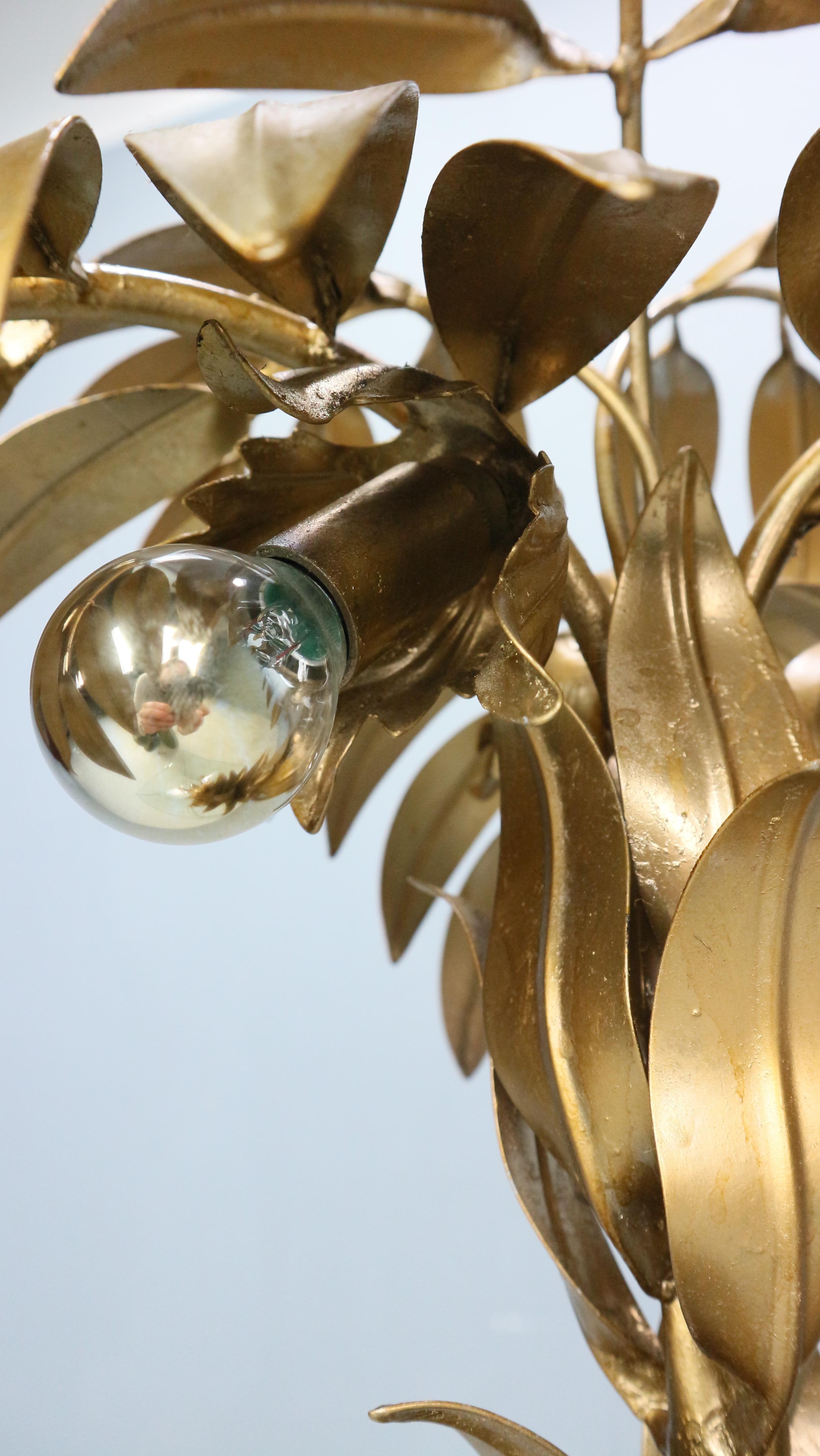 Hollywood regency HANS KOGL Lámpara de mesa palmera metal dorado 1970 Alemán en venta
