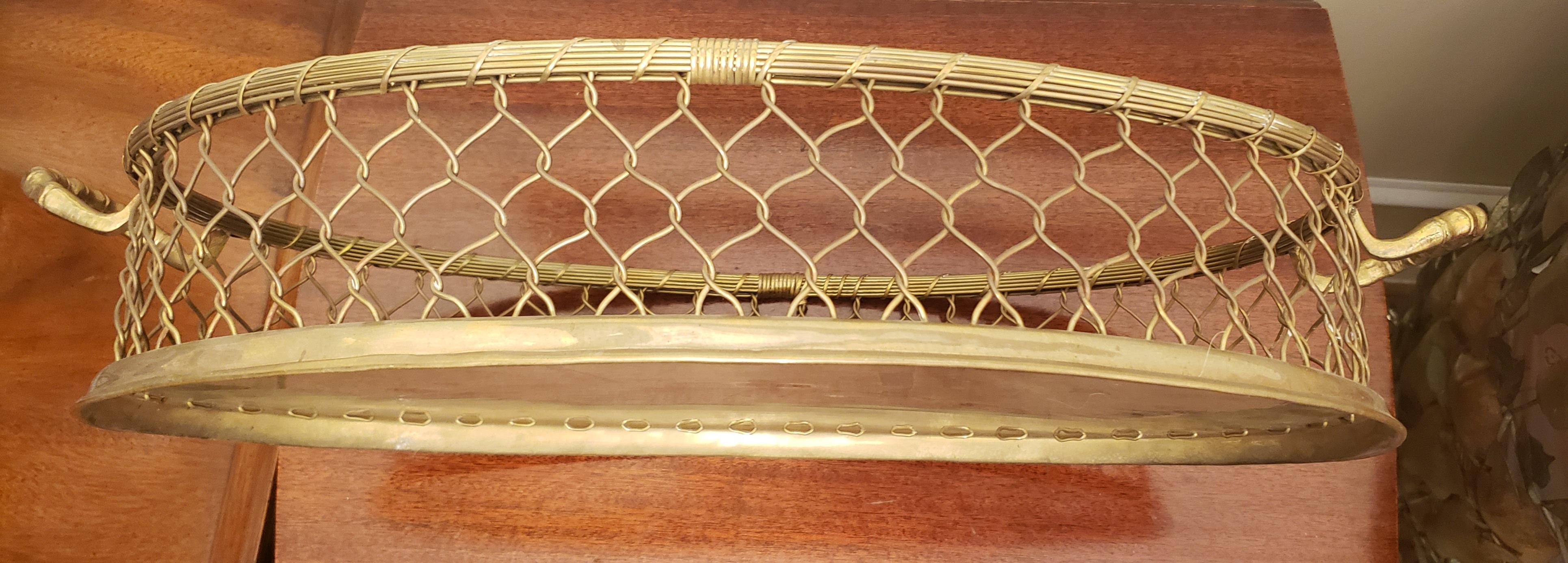 Indian Hollywood Regency Heavy Brass Wire Mesh Oval Serving Tray