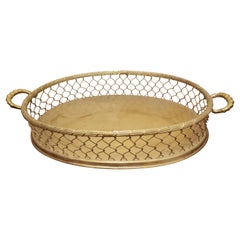 Hollywood Regency Heavy Brass Wire Mesh Oval Serving Tray
