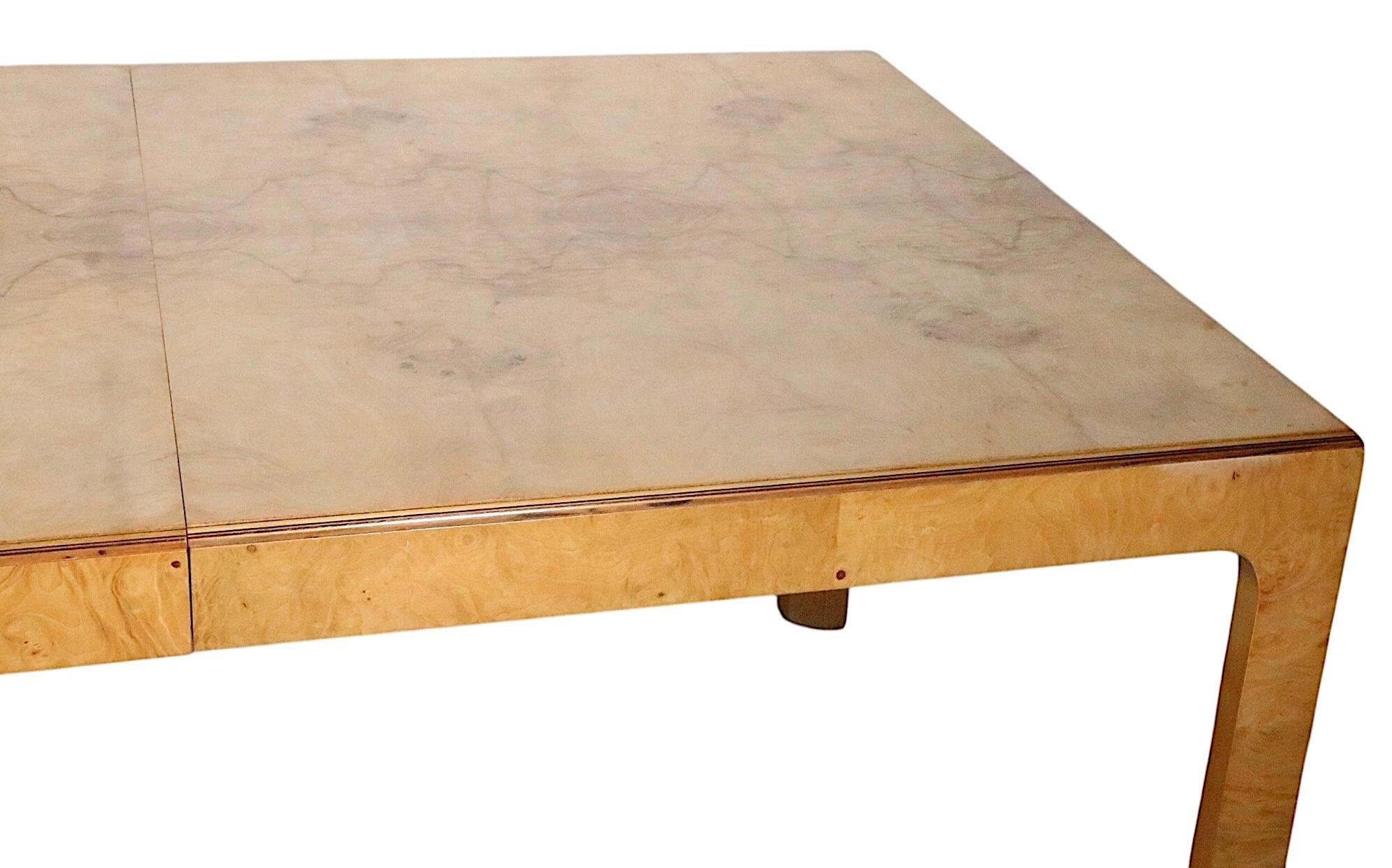 Hollywood Regency  Henredon Scene Two Burl Parsons Dining Table with Two Leaves In Good Condition For Sale In New York, NY