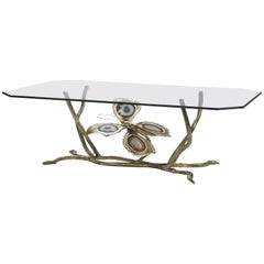 Hollywood Regency Henri Fernandez Butterfly Bronze Agate Coffee Table, 1970s