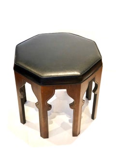 Hollywood Regency Hexagon Stool in Walnut American Midcentury