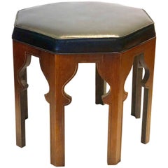 Hollywood Regency Hexagon Stool in Walnut American Midcentury