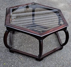 Hollywood Regency Hexagonal Wood and Glass Coffee Table with Curved  Supports