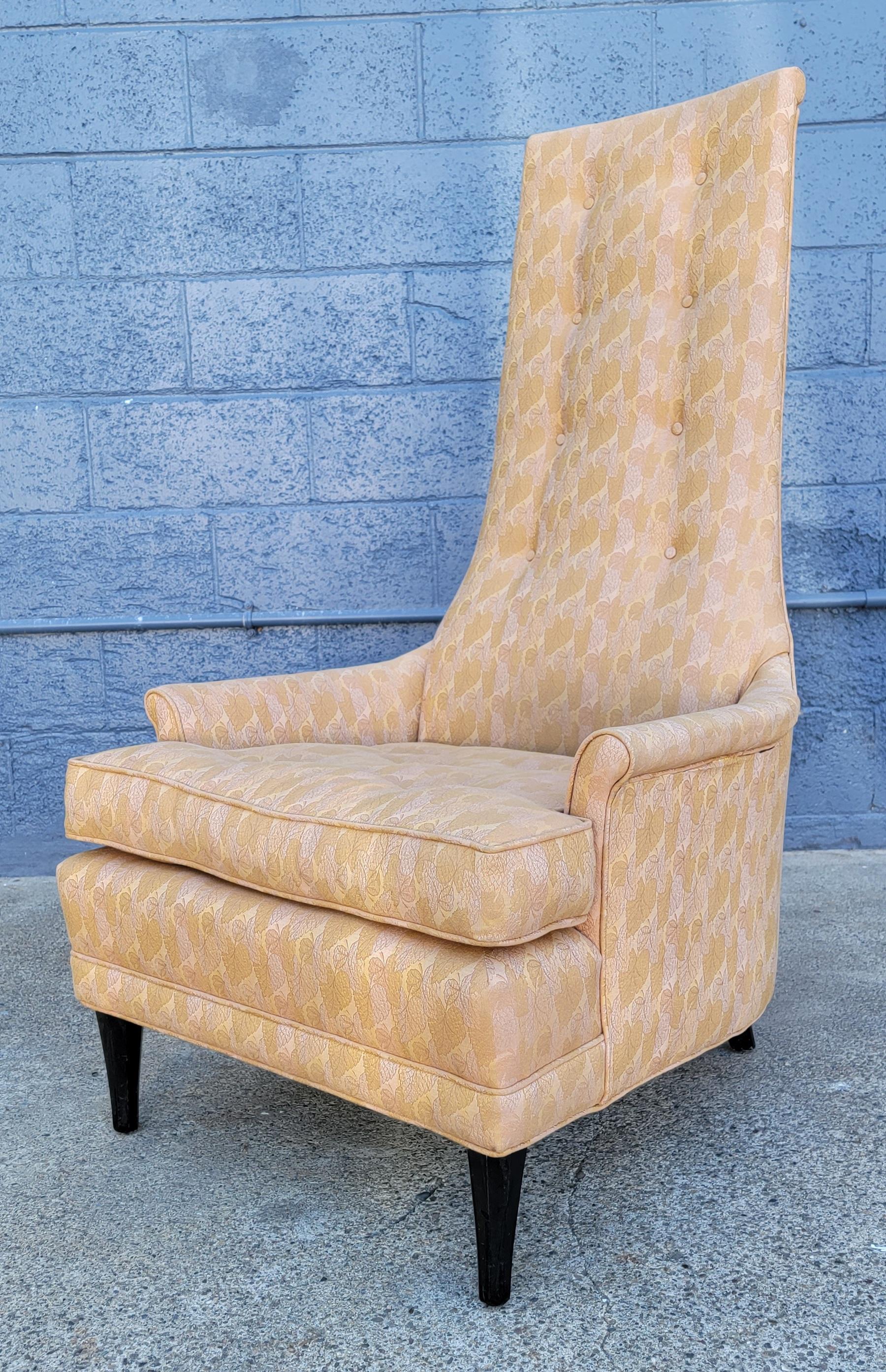 Fabric Hollywood Regency High-Back Lounge Chair For Sale
