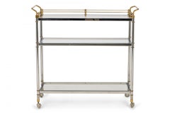 Hollywood Regency High Style Chrome and Brass Three-Tier Serving Trolley