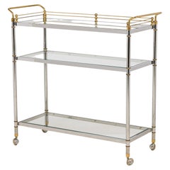 Hollywood Regency High Style Chrome and Brass Three-Tier Serving Trolley