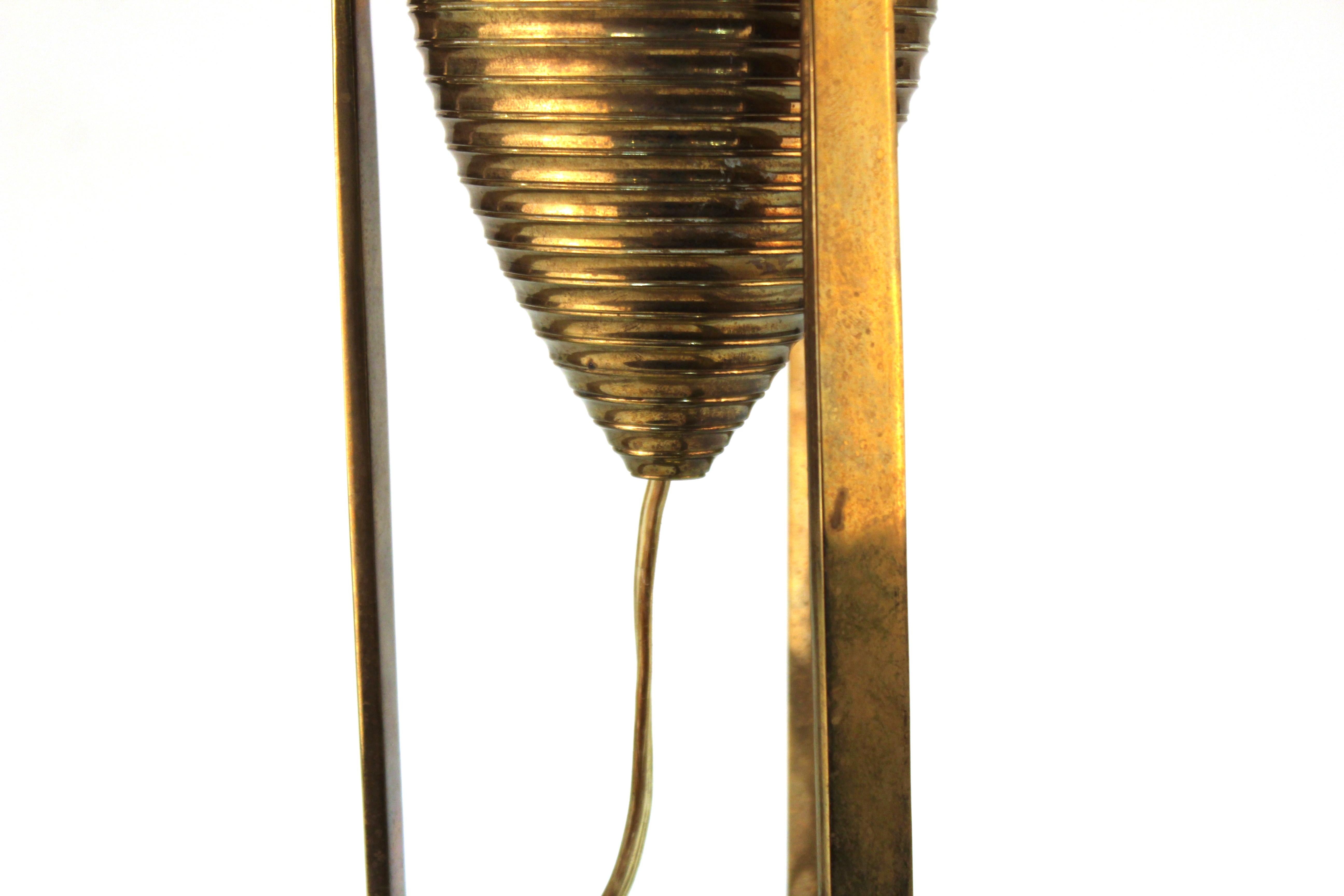 Hollywood Regency Honeycomb Brass Table Lamps For Sale 8