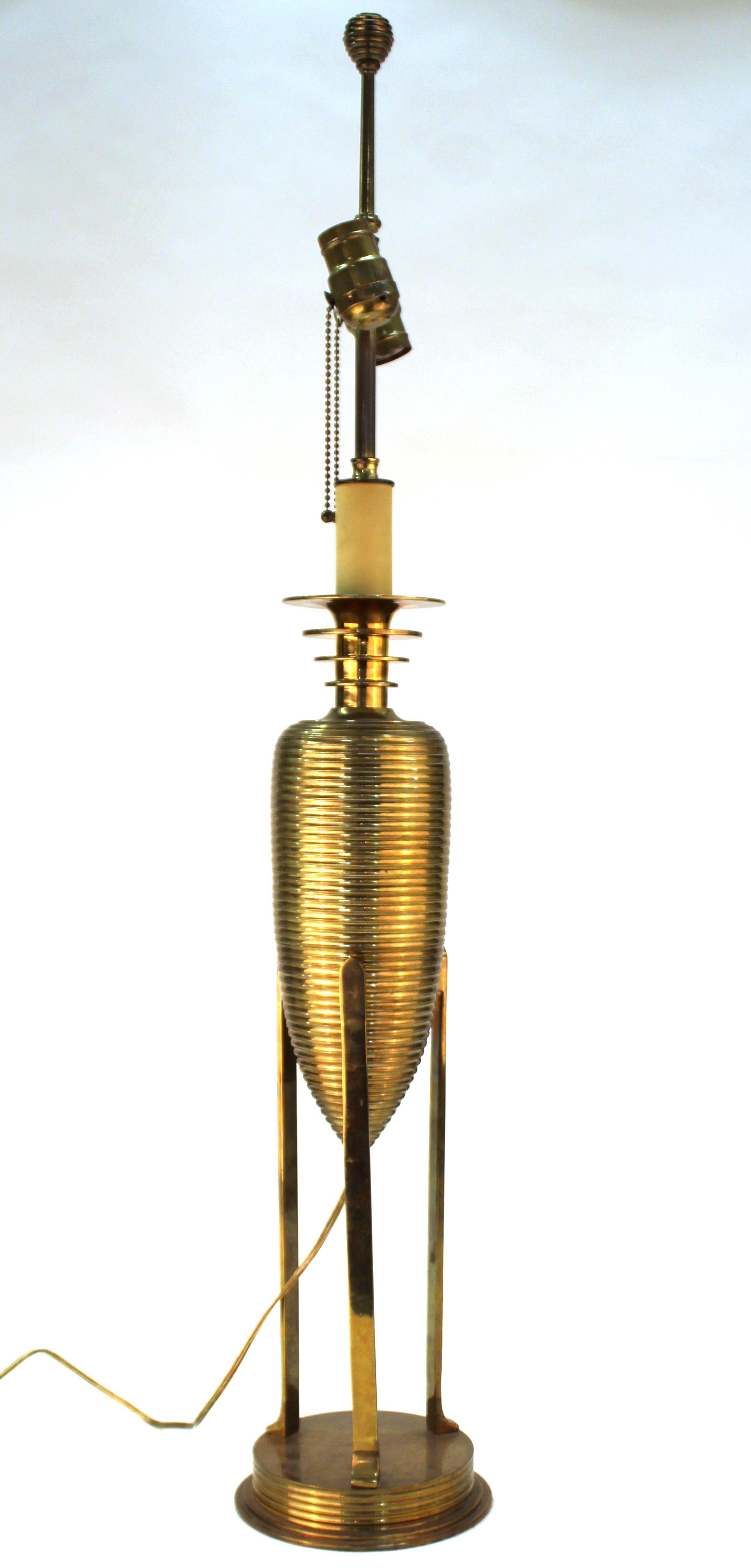 American Hollywood Regency Honeycomb Brass Table Lamps