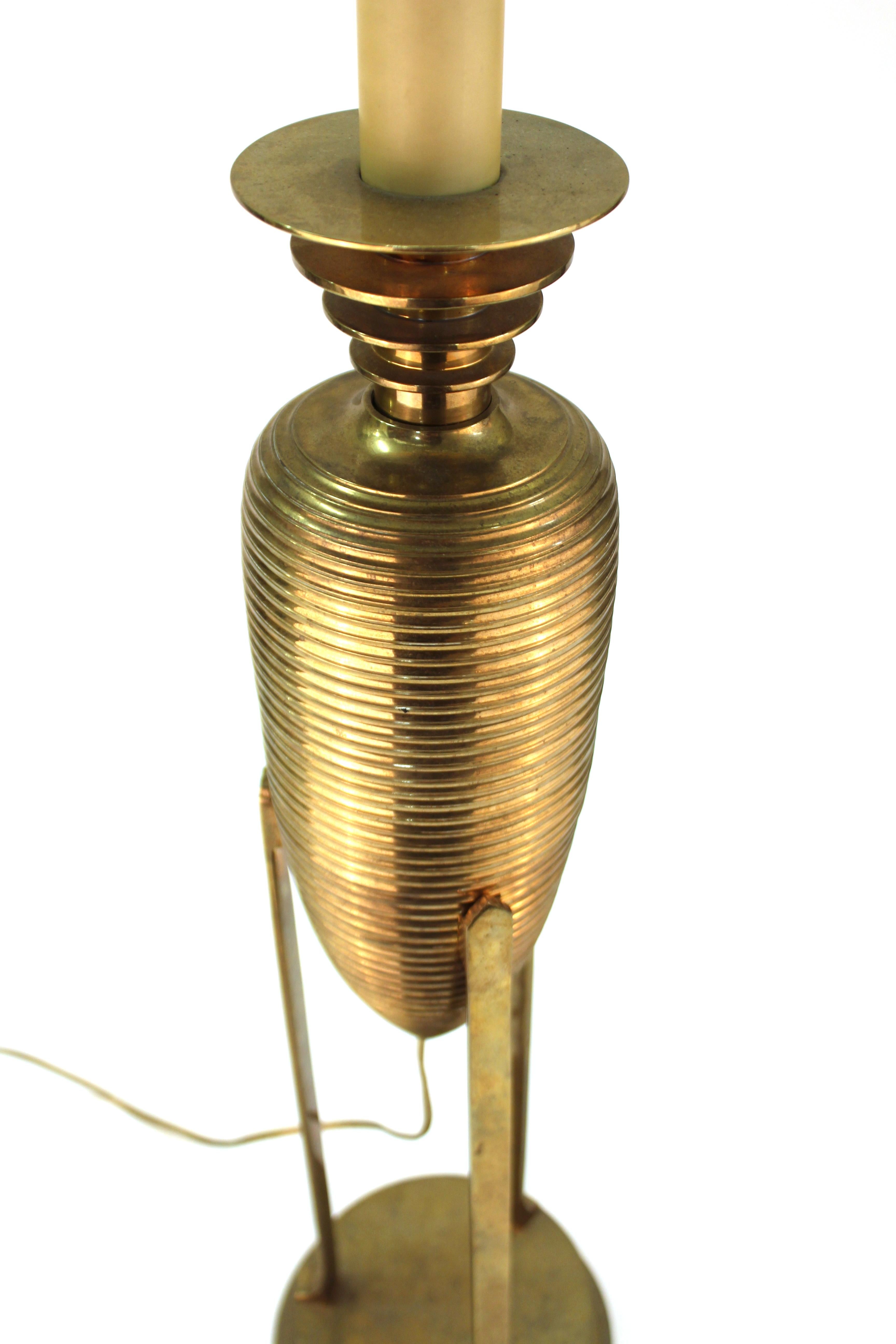 Hollywood Regency Honeycomb Brass Table Lamps For Sale 4
