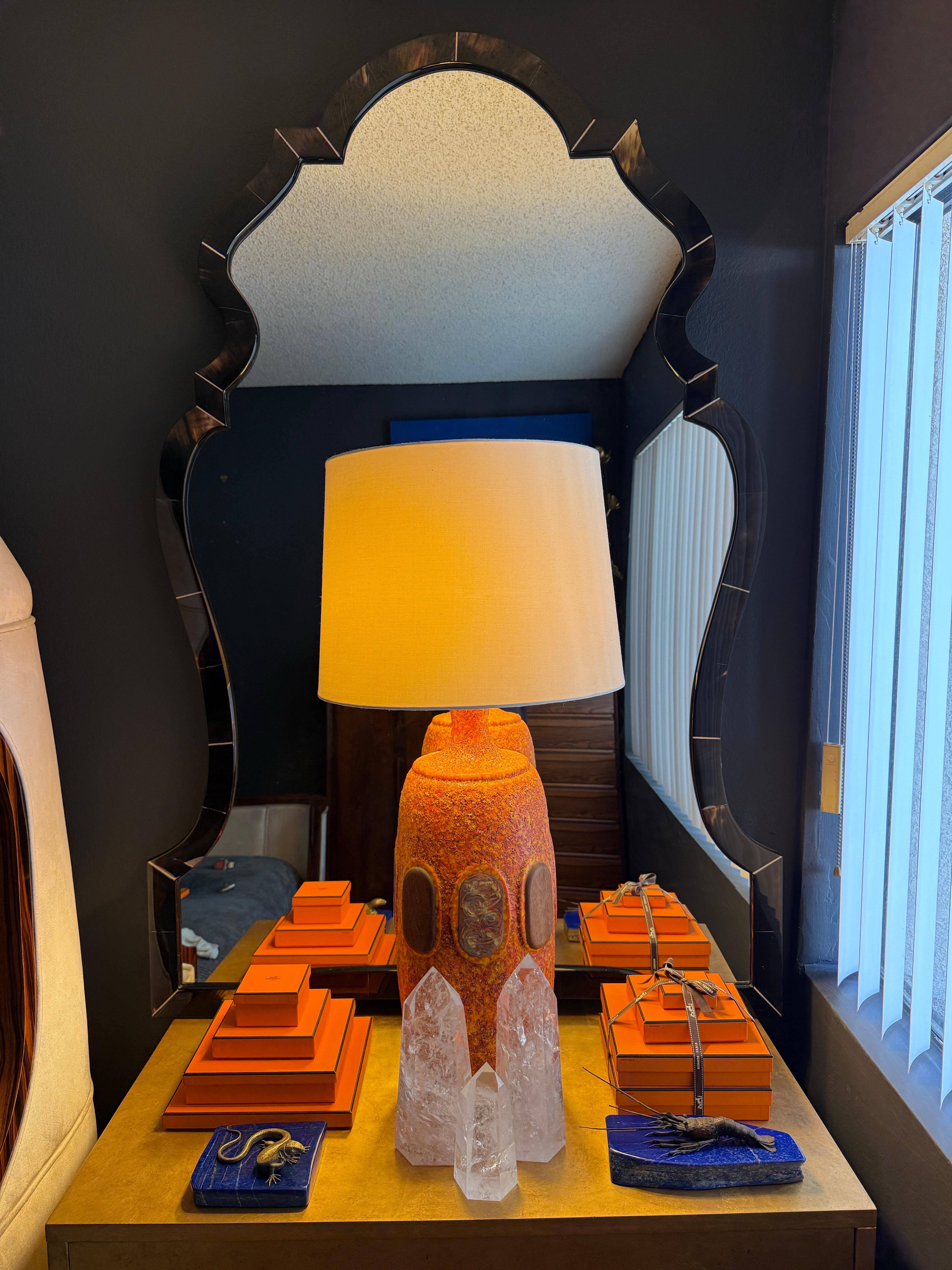 Hollywood Regency wall mirror made of horn and resin in the style of Maitland Smith 
