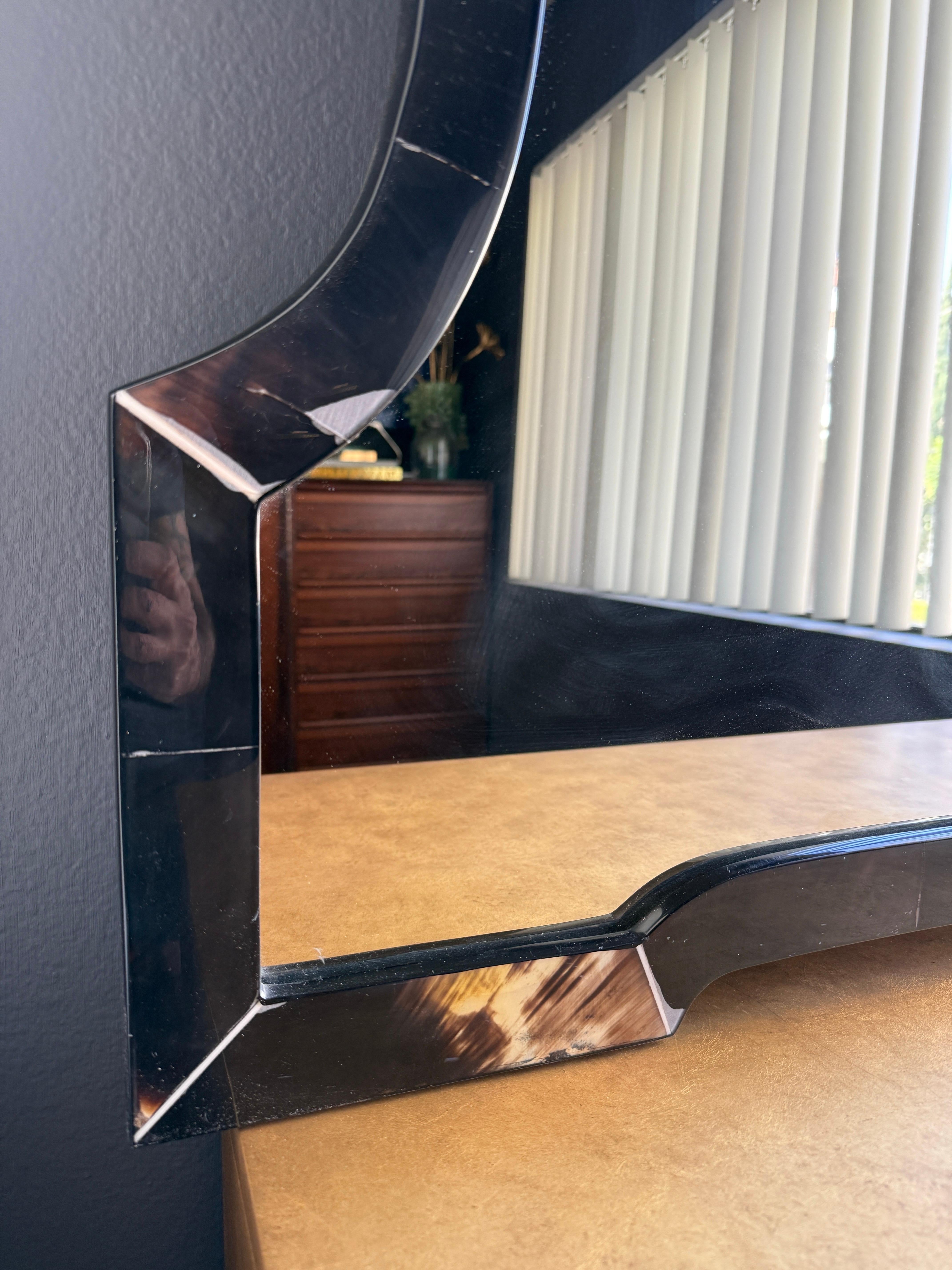 Polished Hollywood Regency Horn Veneer and Resin Wall Mirror For Sale