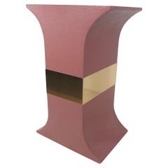 Hollywood Regency Hourglass Glam Pedestal Mauve Grasscloth with Brass Trim 1980s