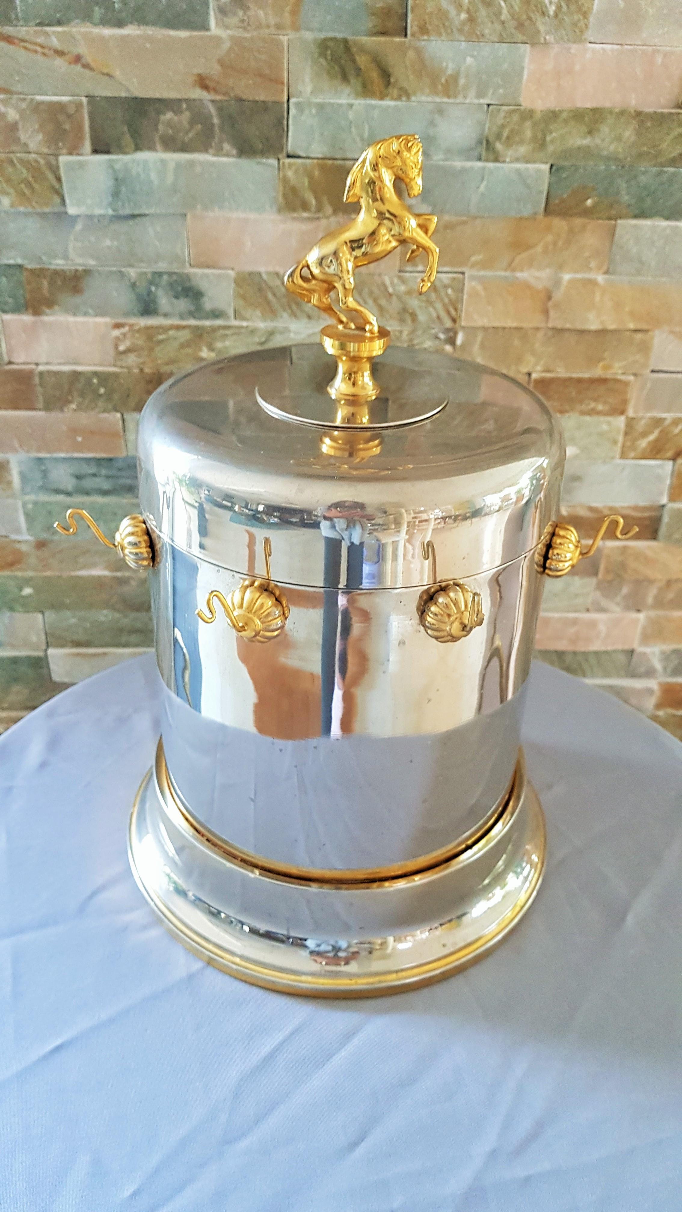 Brass Hollywood Regency Ice Bucket with Bar Set, Italy, 1950s