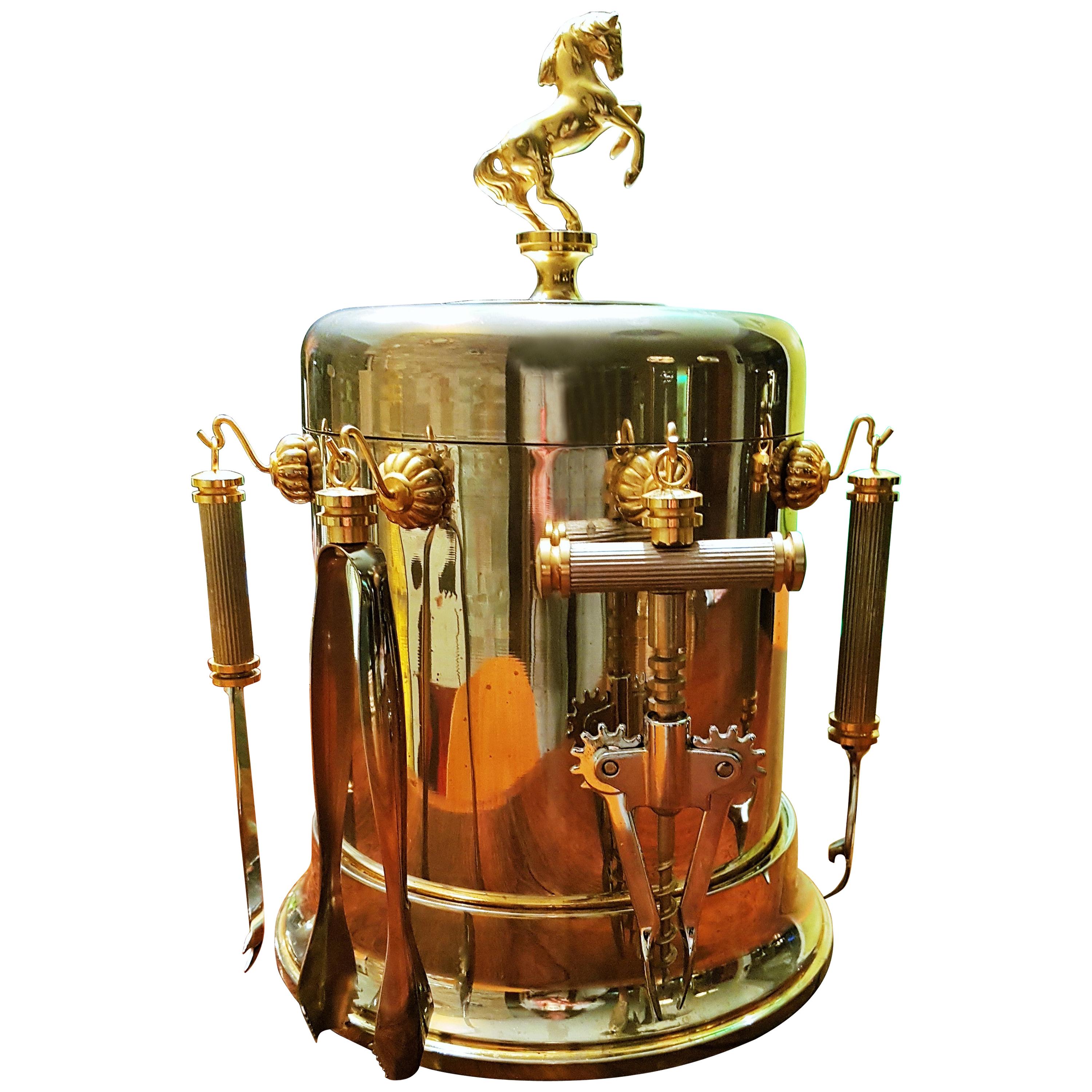 Hollywood Regency Ice Bucket with Bar Set, Italy, 1950s