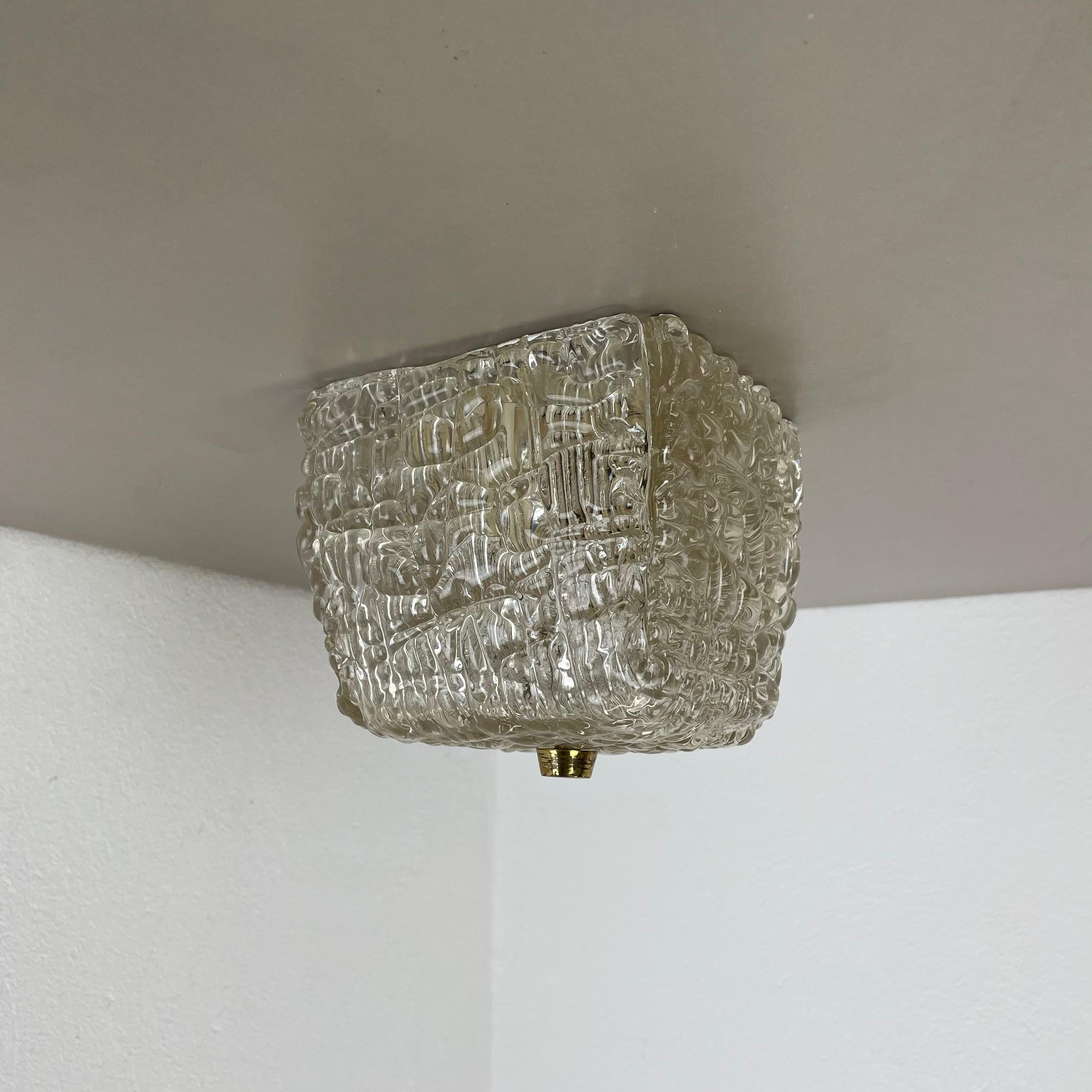 Lámpara de techo de cristal helado Hollywood Regency, J.T. Kalmar Lights, Austria, años 50 Moderno de mediados de siglo en venta