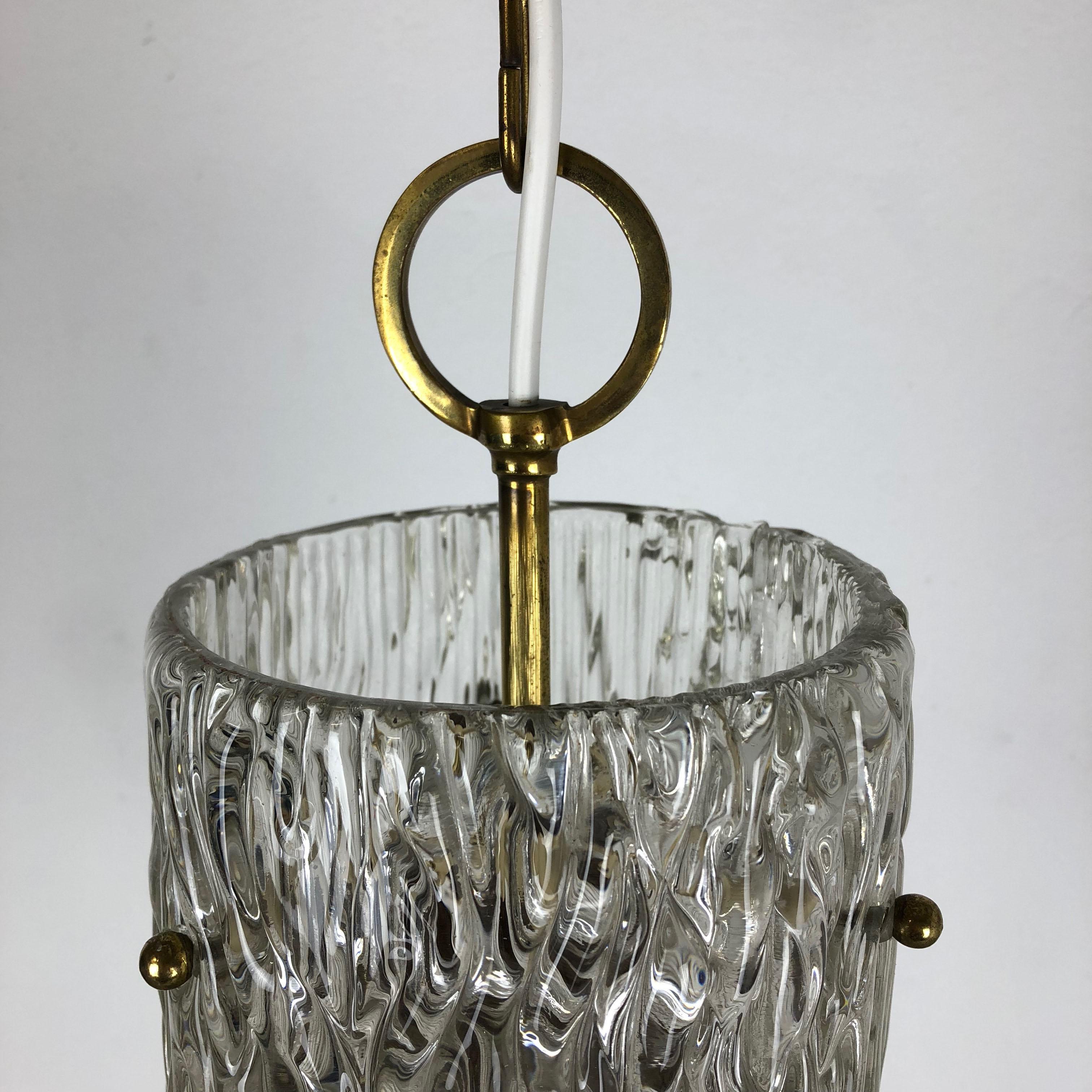 Hollywood Regency Ice Glass Hanging Light, J. T. Kalmar Lights, Austria, 1950s For Sale 3
