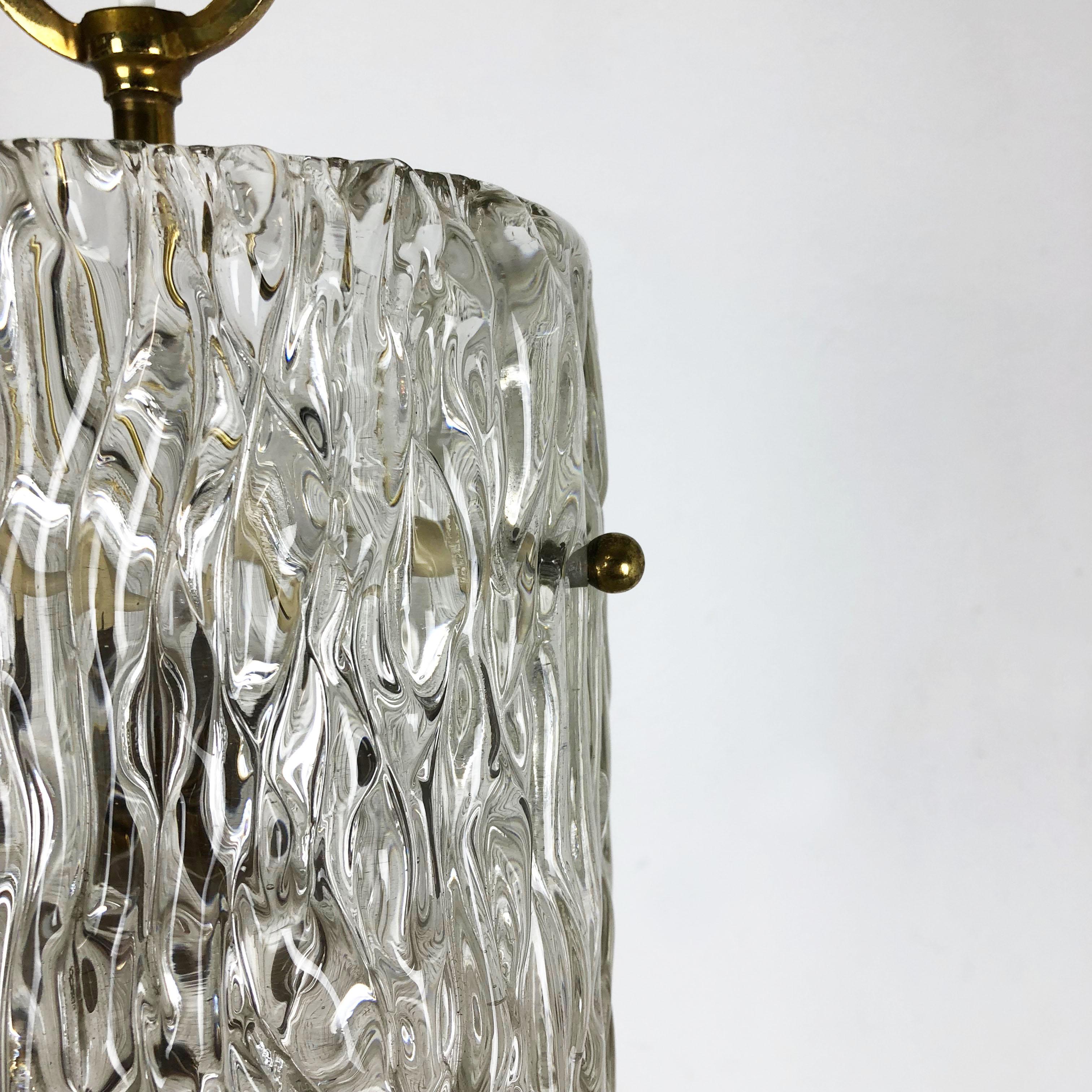 Hollywood Regency Ice Glass Hanging Light, J. T. Kalmar Lights, Austria, 1950s For Sale 4