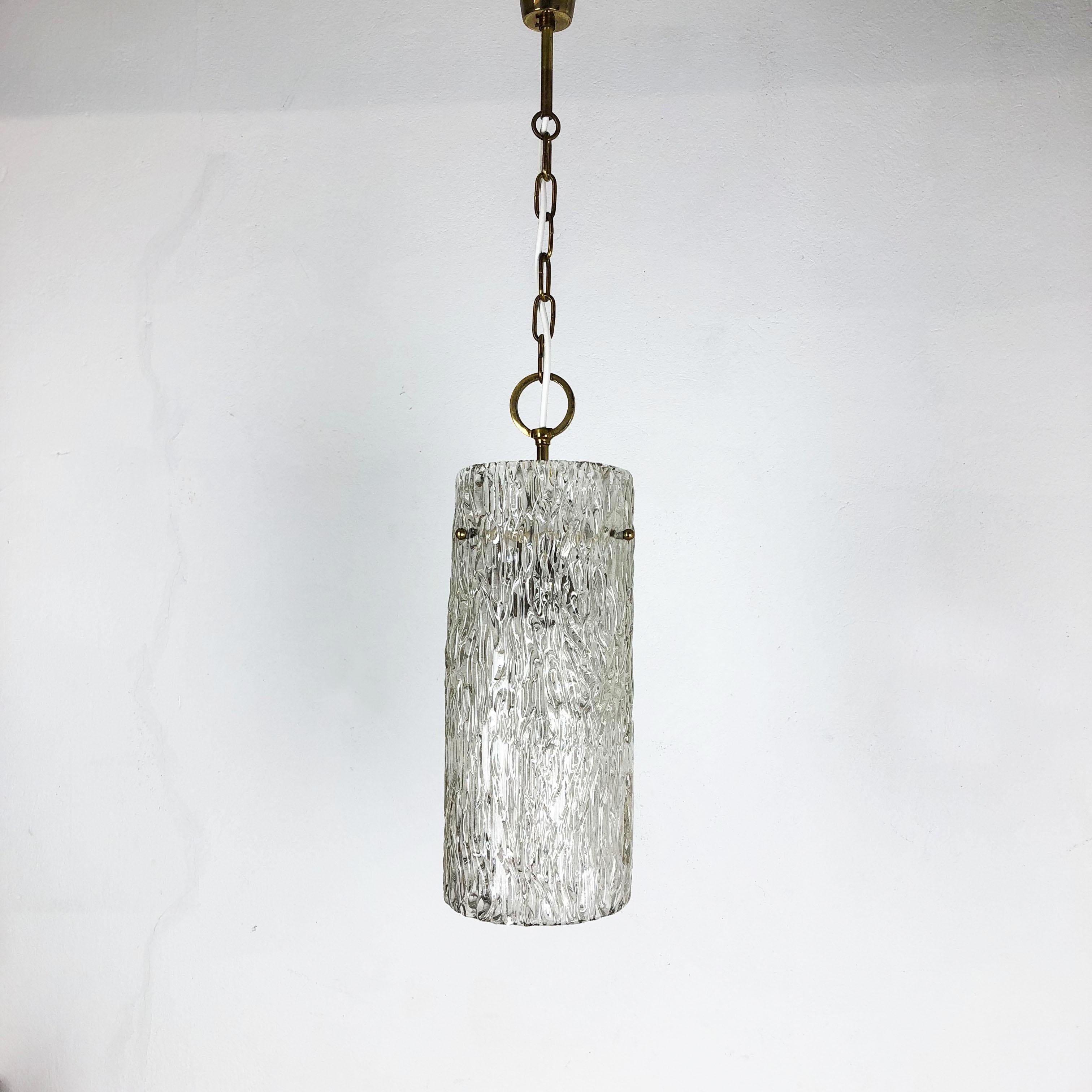 Mid-Century Modern Hollywood Regency Ice Glass Hanging Light, J. T. Kalmar Lights, Austria, 1950s For Sale