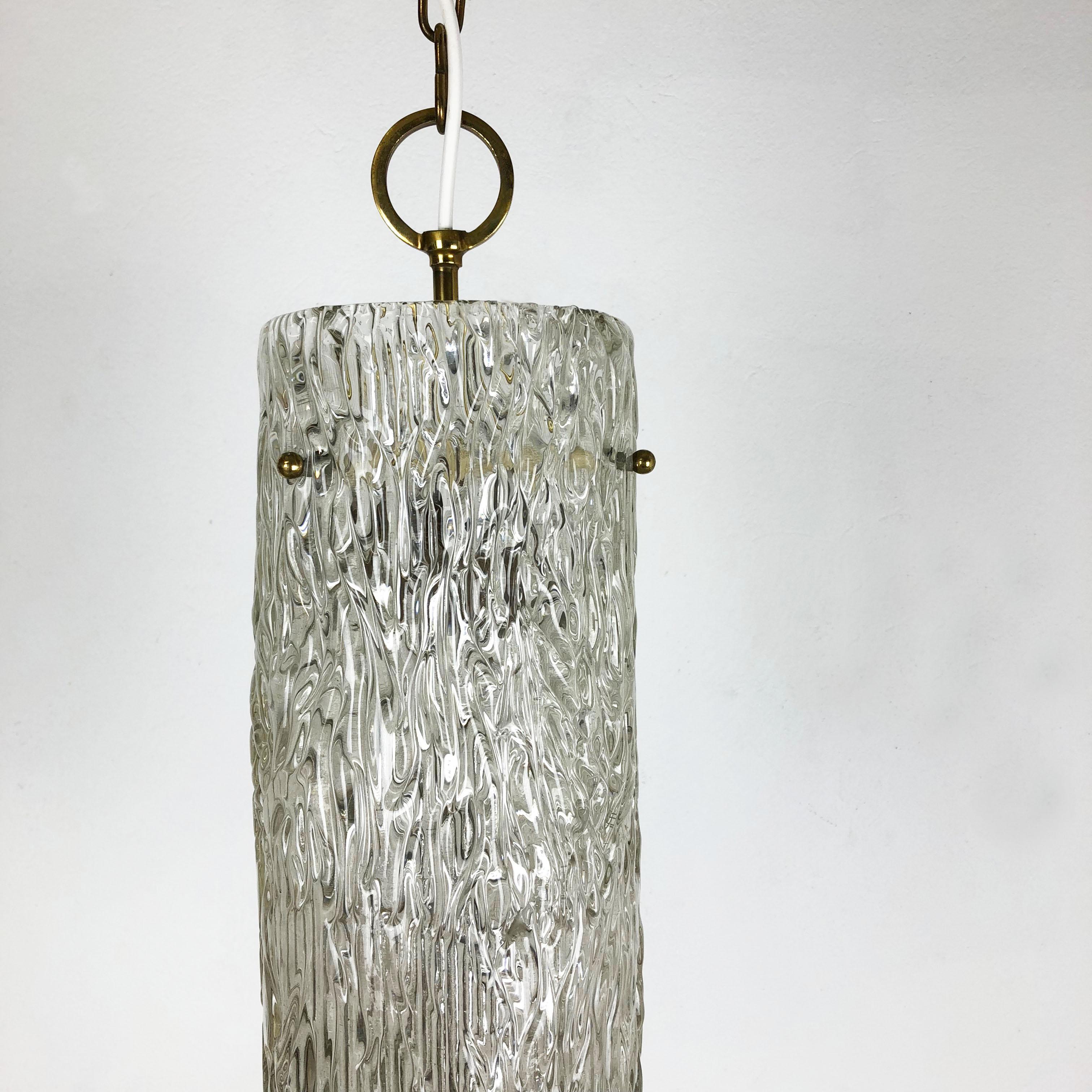 20th Century Hollywood Regency Ice Glass Hanging Light, J. T. Kalmar Lights, Austria, 1950s For Sale