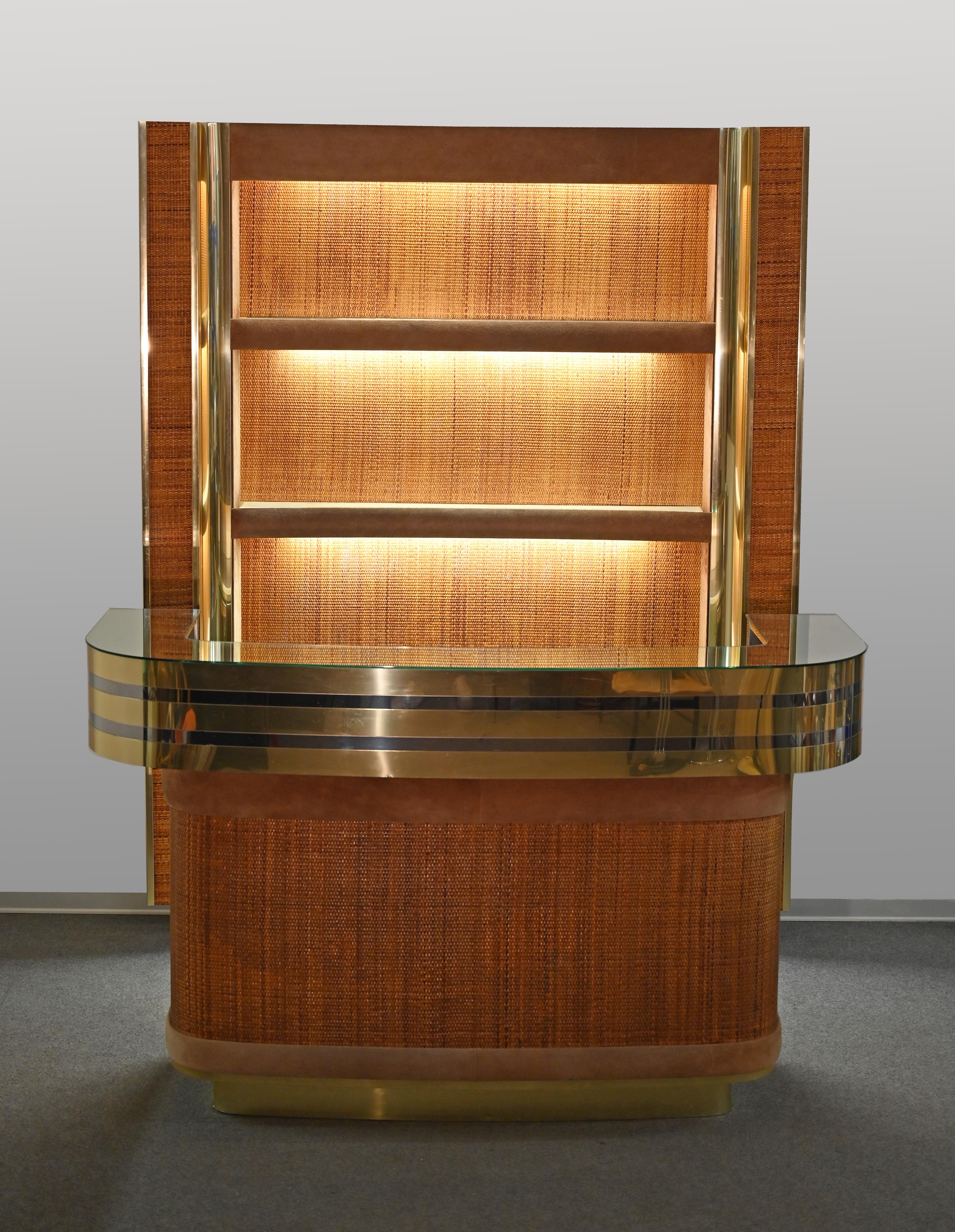 Hand-Crafted Hollywood Regency Illuminated Dry Bar in the Style of Willy Rizzo, Italy 1970s For Sale