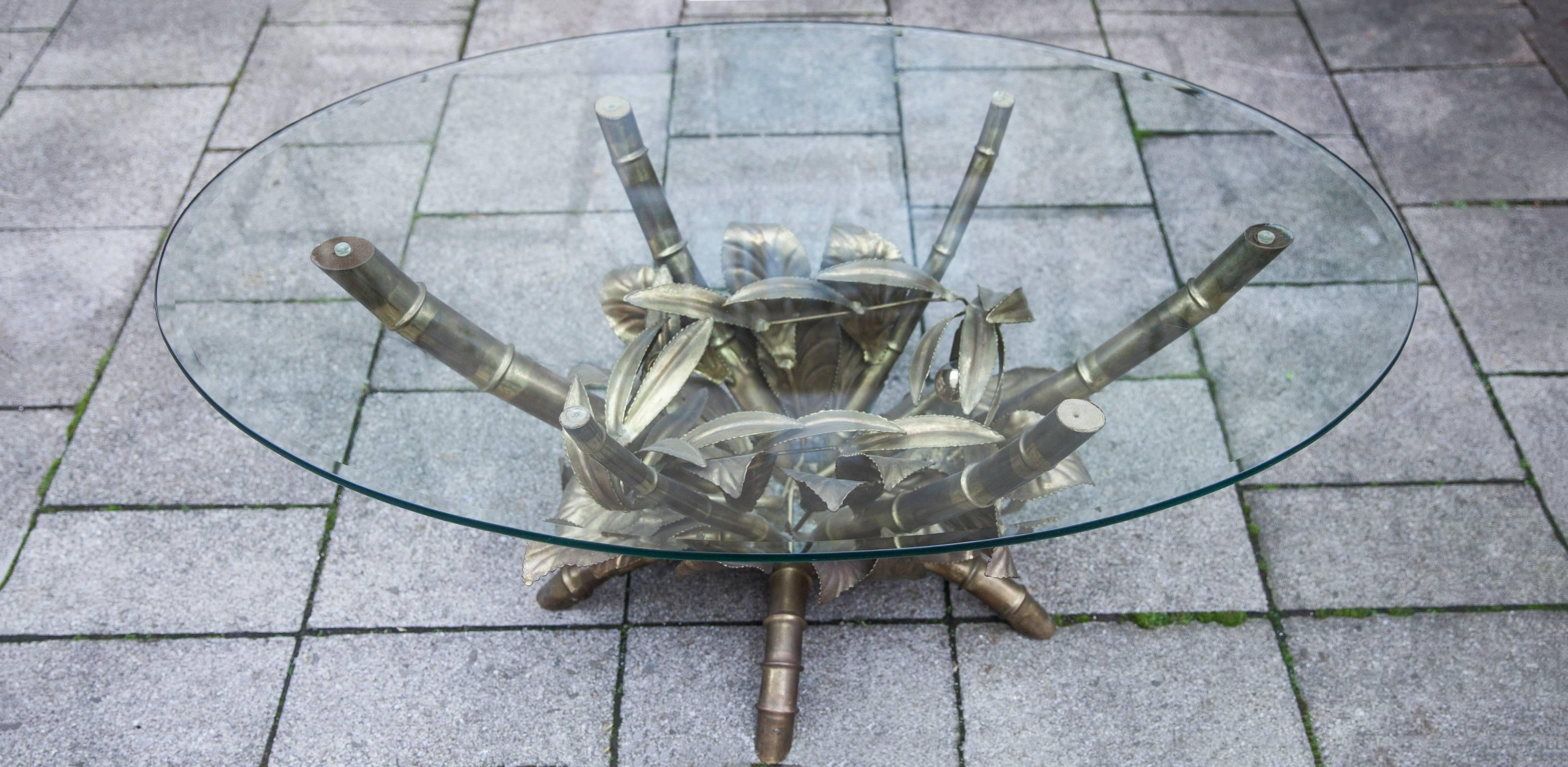 Mesa de centro de bambú de imitación iluminada Hollywood Regency Francia, años 60 en Bueno estado para la venta en Munich, DE