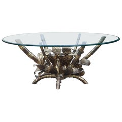 Table basse en faux bambou enluminée Hollywood Regency, France, années 1960