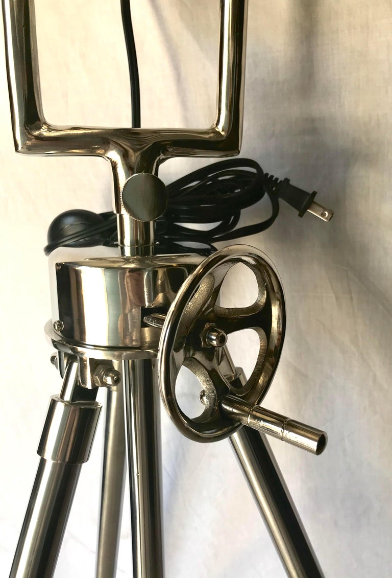 Hollywood Regency Industrial Chrome Spotlight Floor Lamps with Tripod