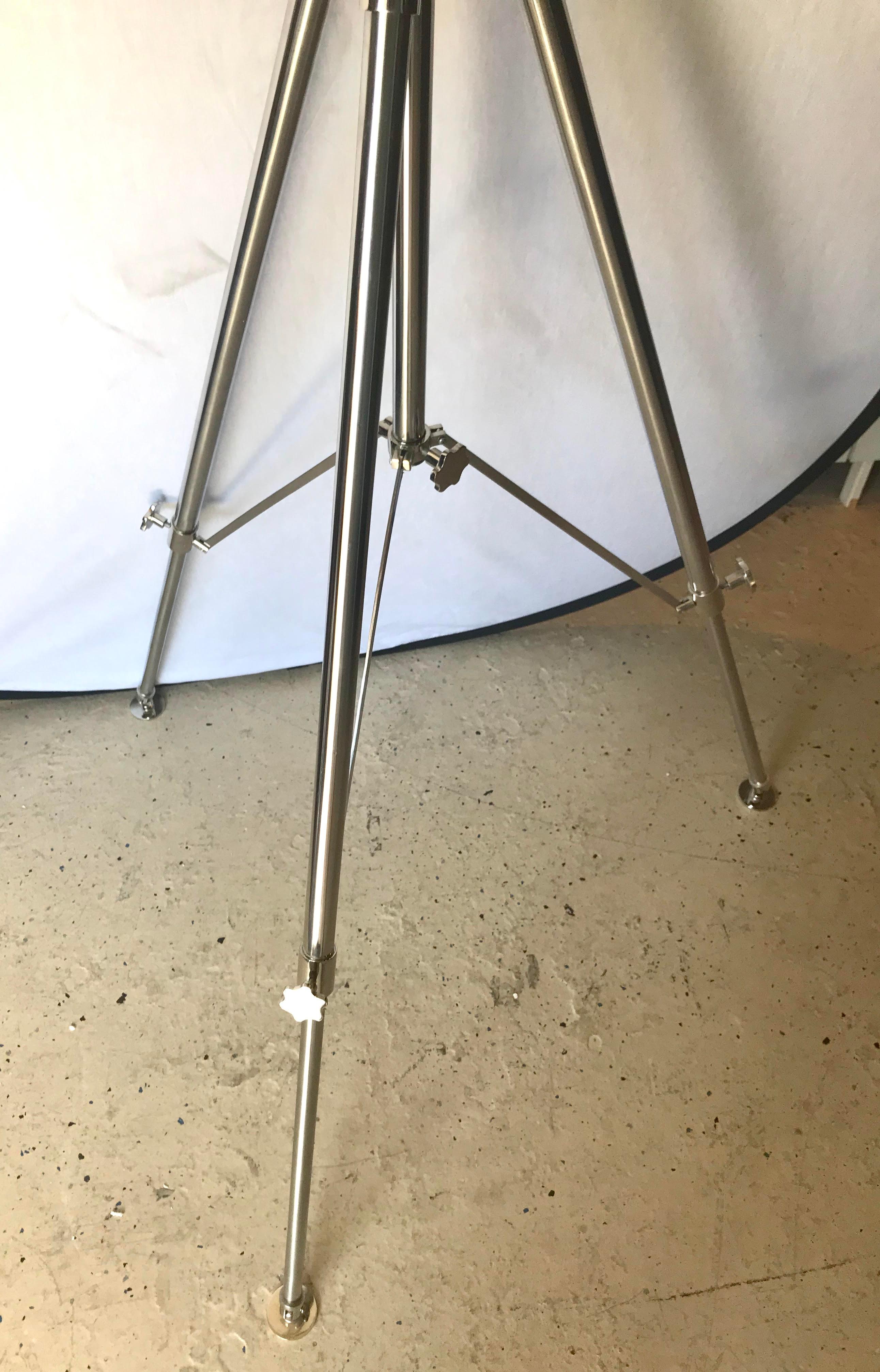 Contemporary Hollywood Regency Industrial Chrome Spotlight Floor Lamps with Tripod Stand